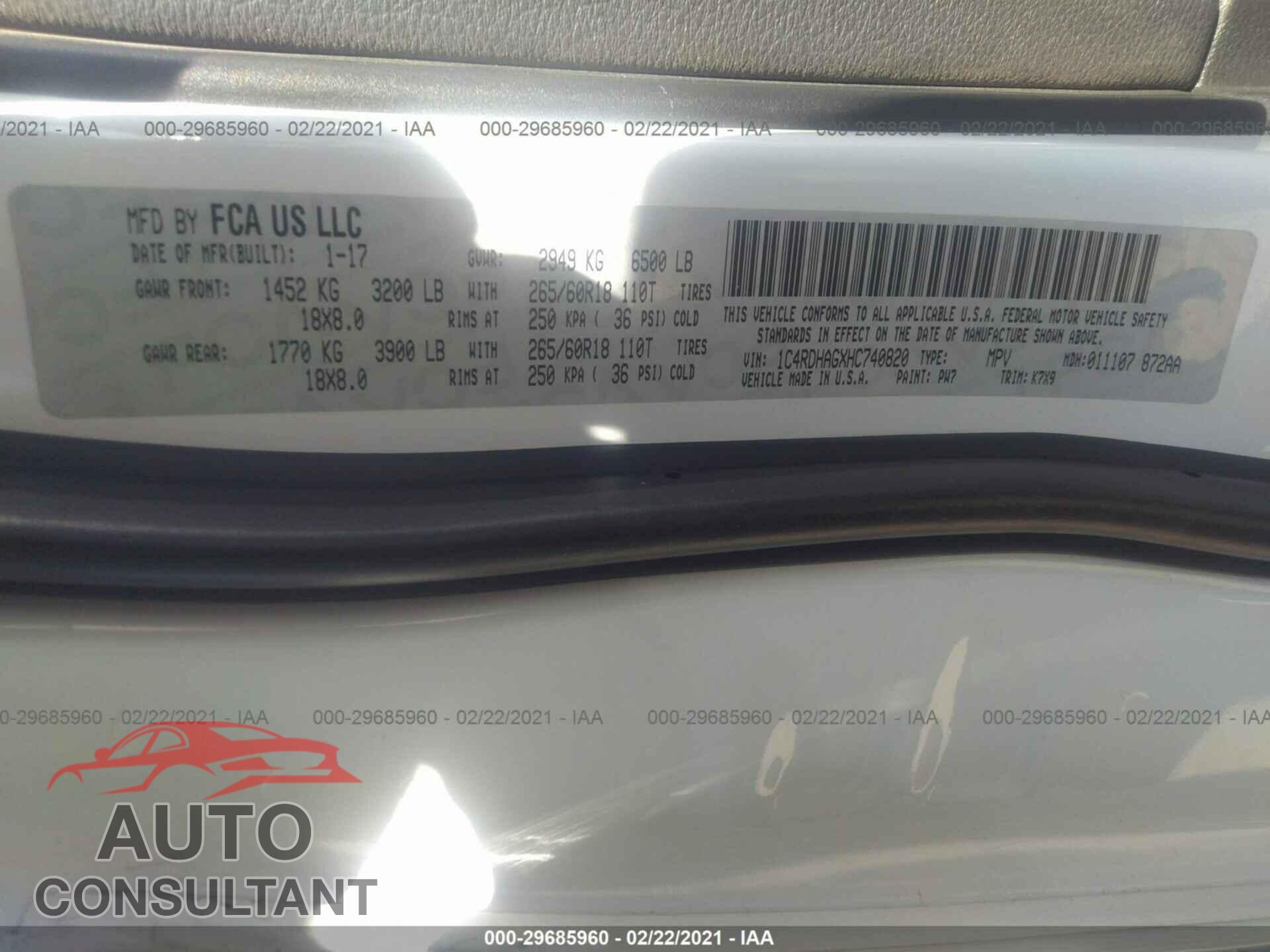 DODGE DURANGO 2017 - 1C4RDHAGXHC740820