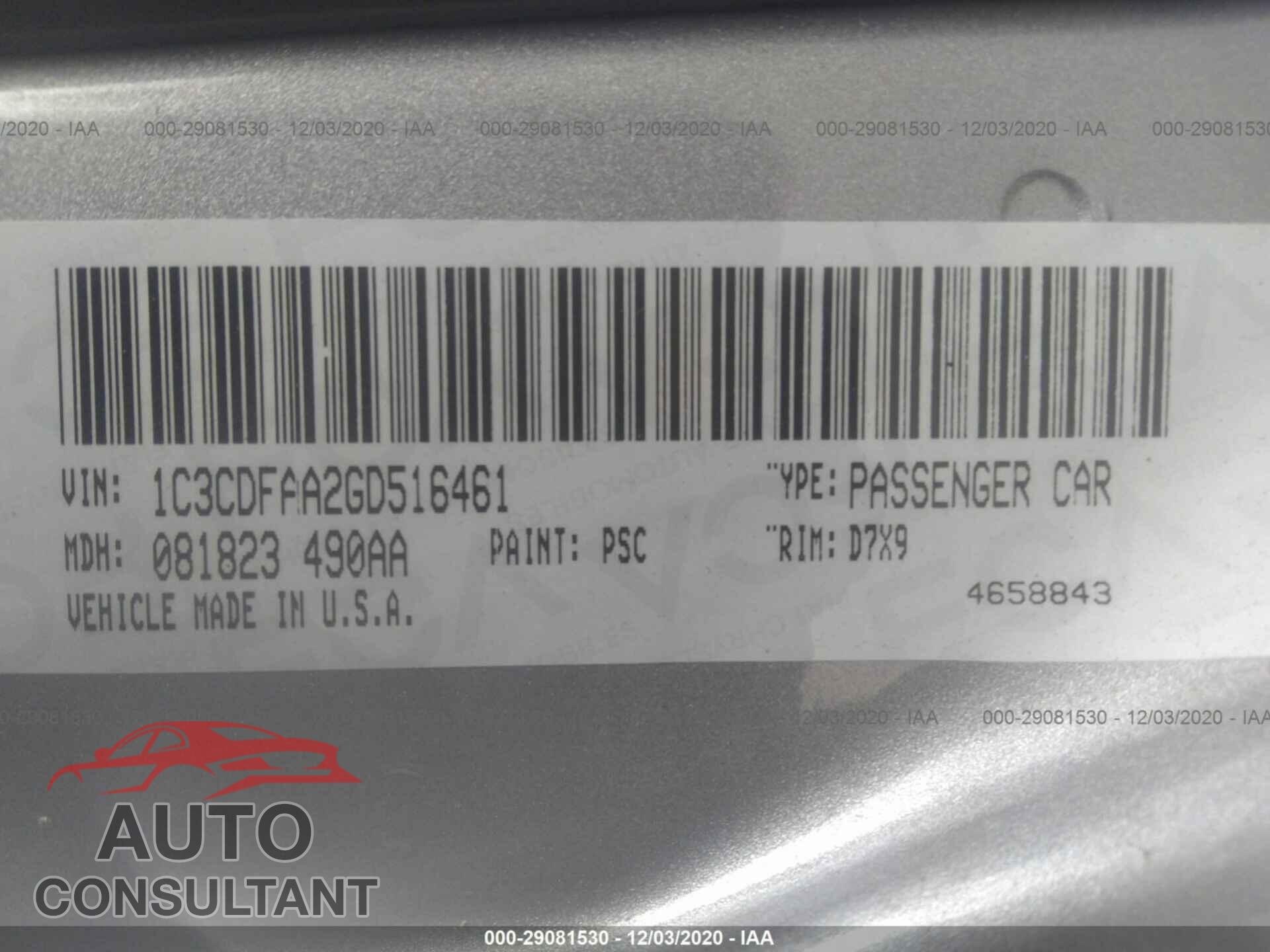 DODGE DART 2016 - 1C3CDFAA2GD516461