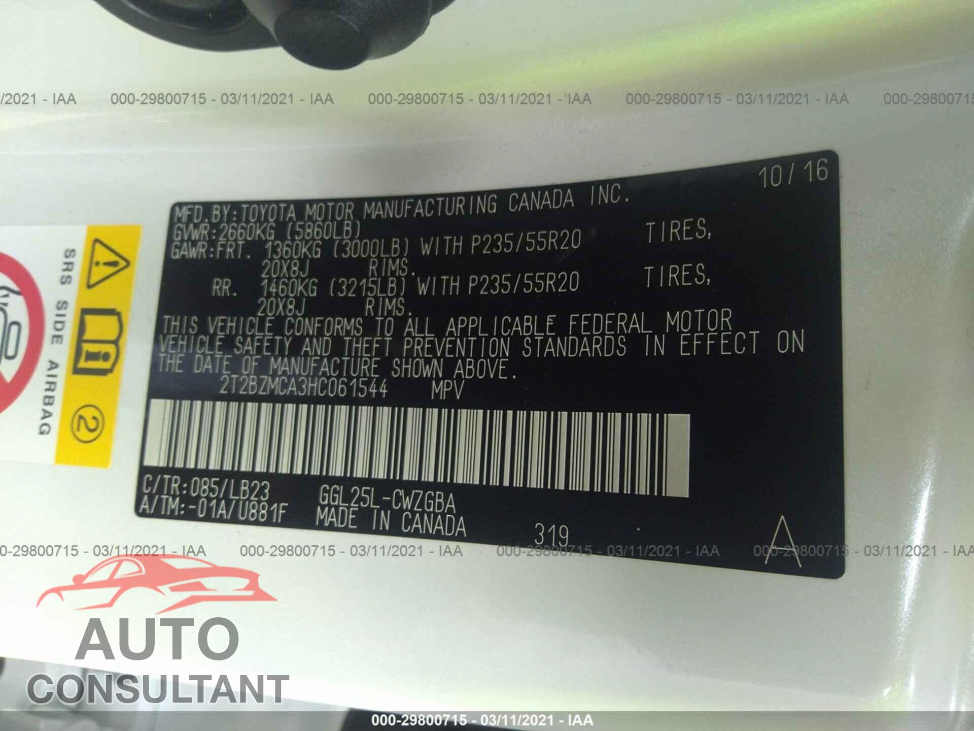 LEXUS RX 2017 - 2T2BZMCA3HC061544