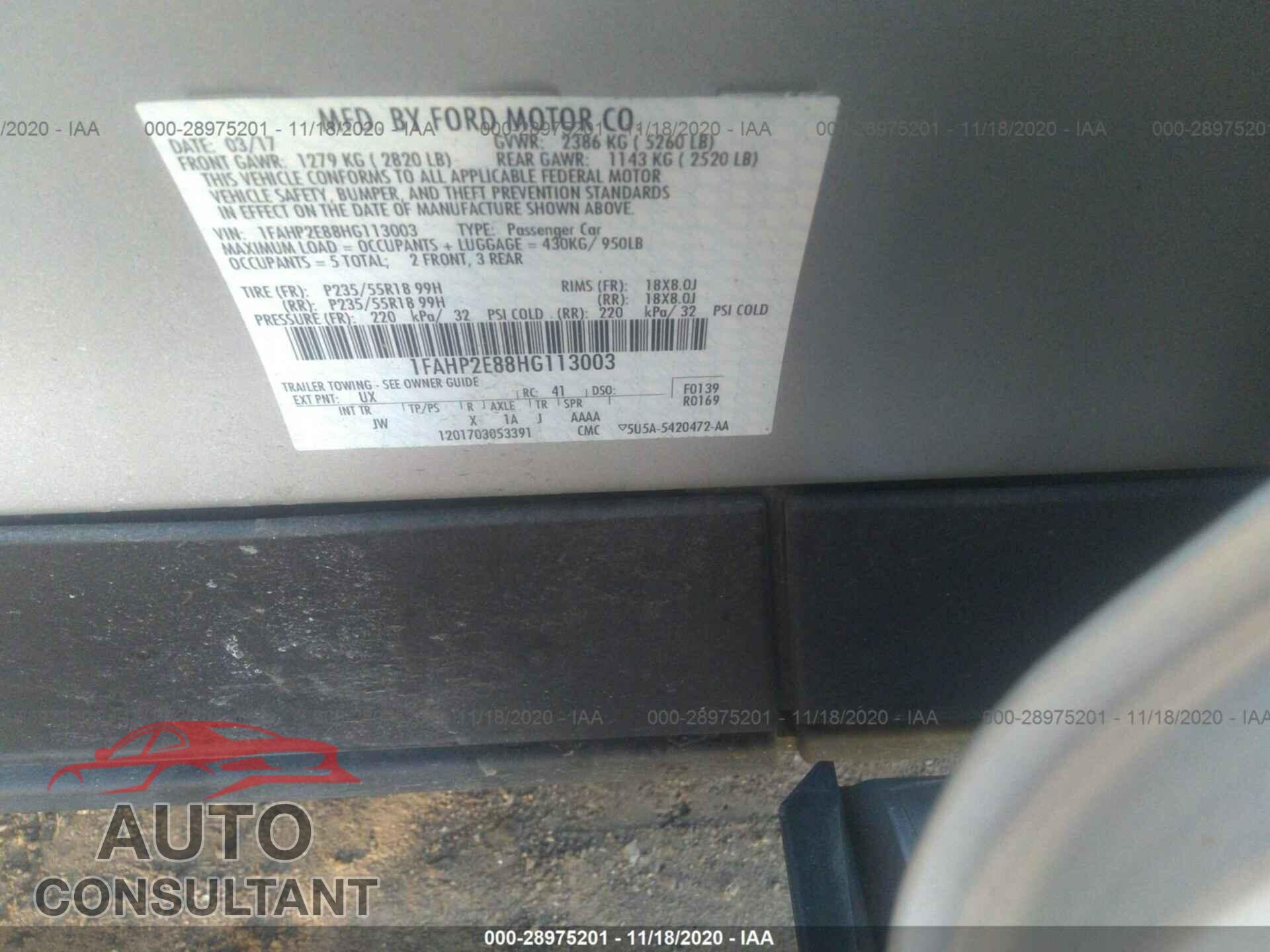 FORD TAURUS 2017 - 1FAHP2E88HG113003