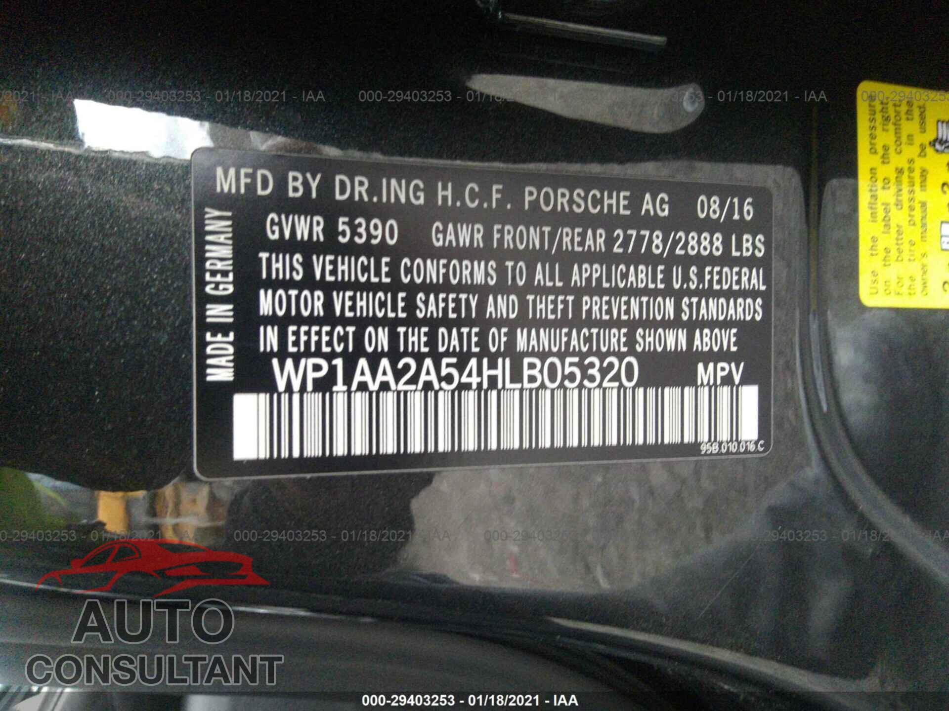 PORSCHE MACAN 2017 - WP1AA2A54HLB05320