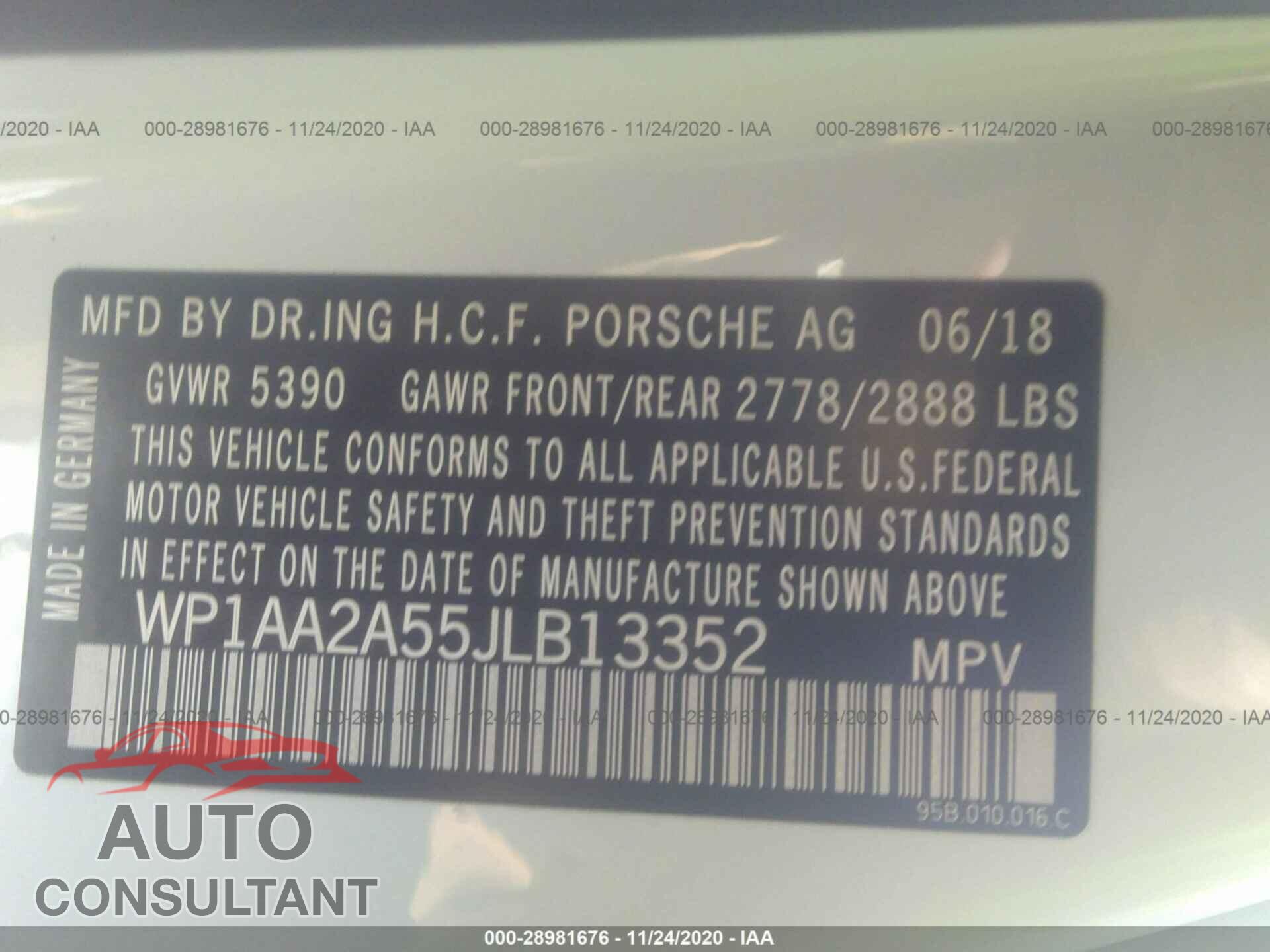 PORSCHE MACAN 2018 - WP1AA2A55JLB13352