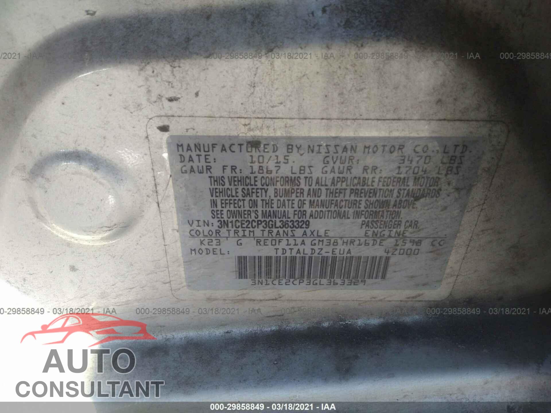 NISSAN VERSA NOTE 2016 - 3N1CE2CP3GL363329