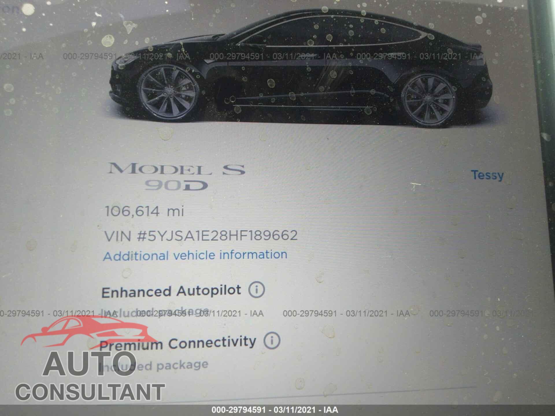 TESLA MODEL S 2017 - 5YJSA1E28HF189662