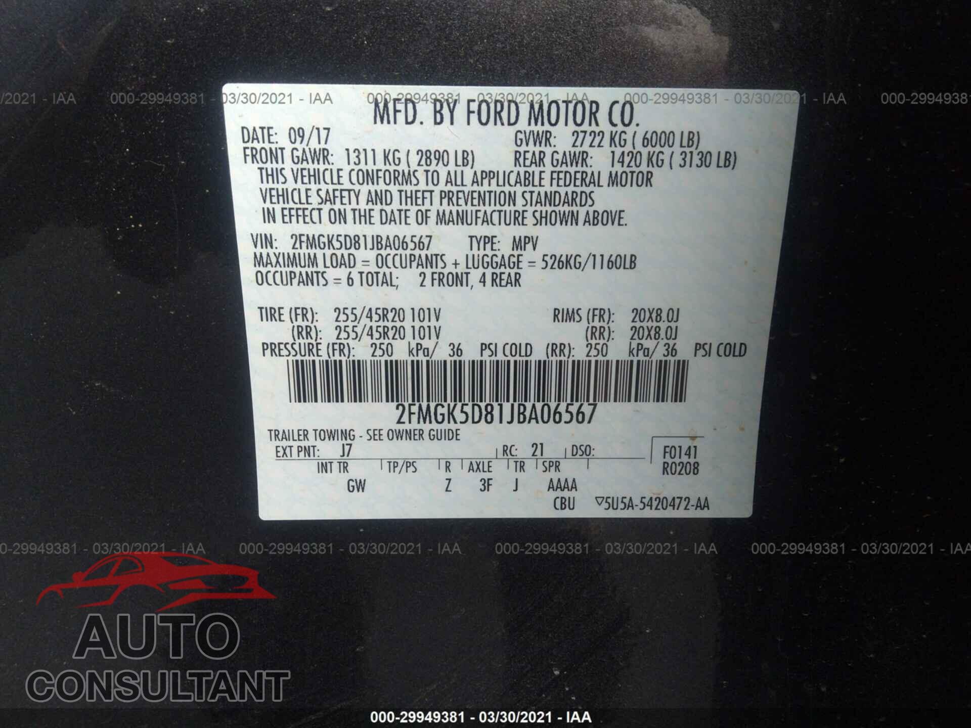 FORD FLEX 2018 - 2FMGK5D81JBA06567