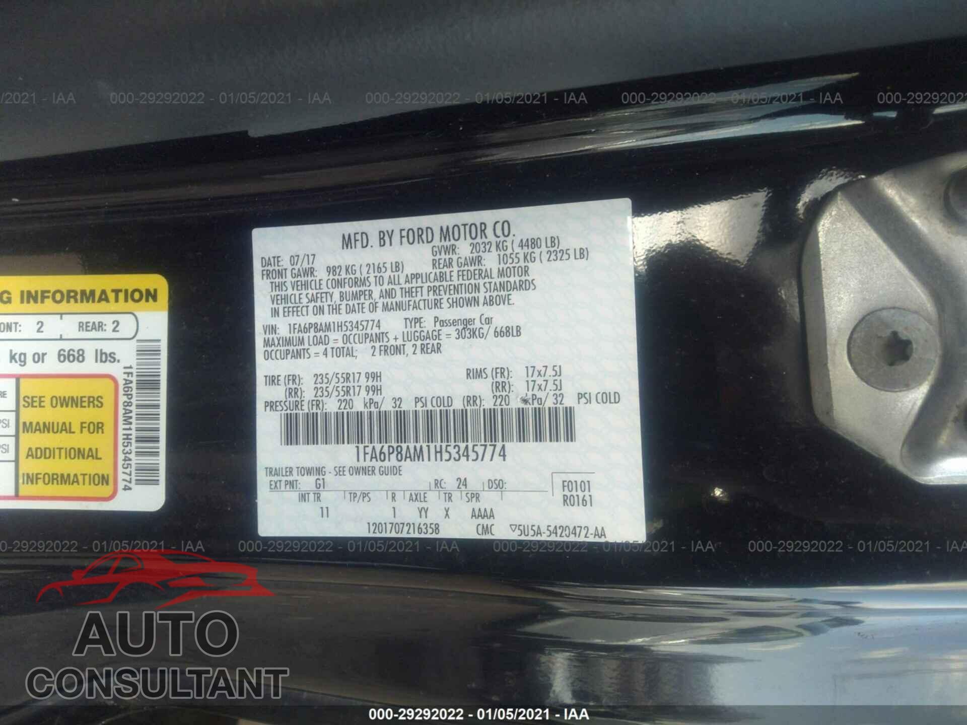 FORD MUSTANG 2017 - 1FA6P8AM1H5345774