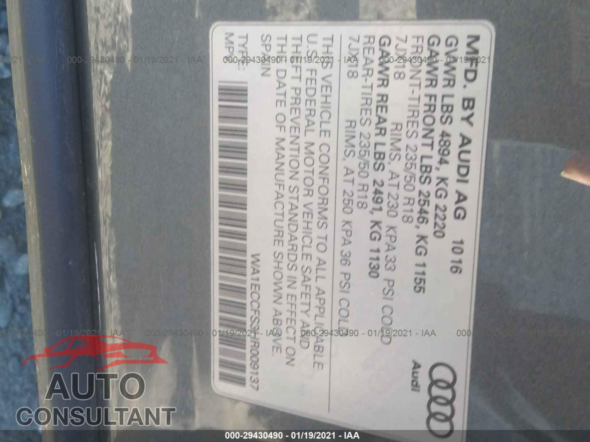 AUDI Q3 2017 - WA1ECCFS3HR009137