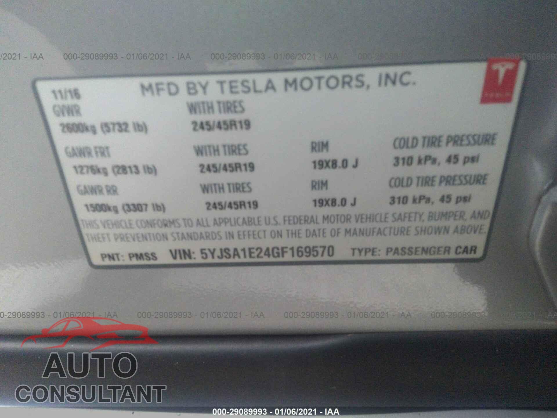 TESLA MODEL S 2016 - 5YJSA1E24GF169570