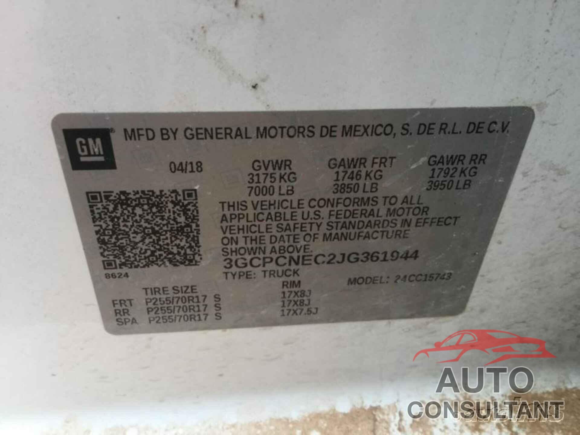 CHEVROLET SILVERADO 1500 2018 - 3GCPCNEC2JG361944