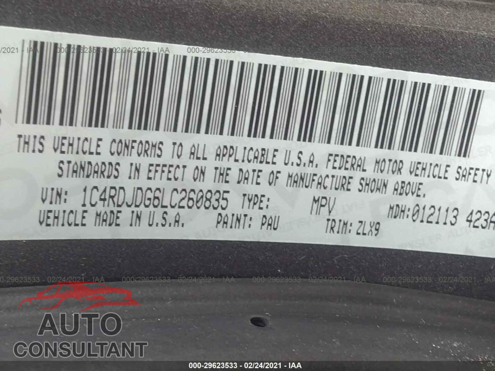 DODGE DURANGO 2020 - 1C4RDJDG6LC260835