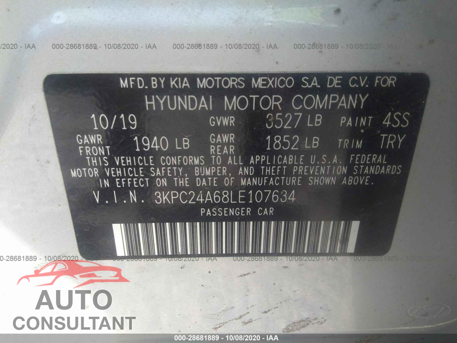 HYUNDAI ACCENT 2020 - 3KPC24A68LE107634