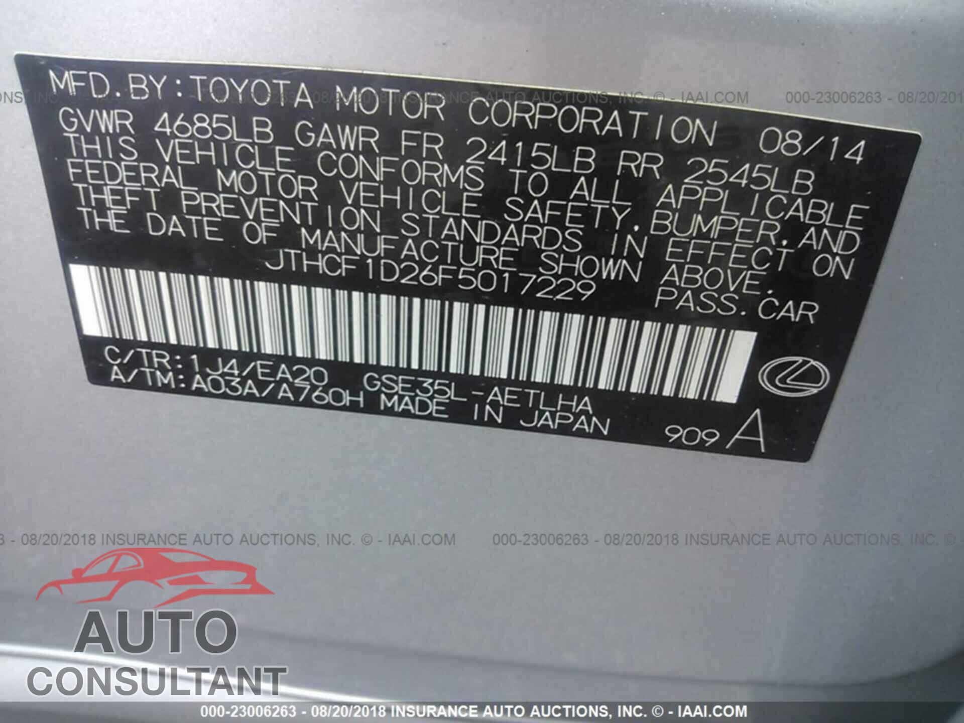 Lexus Is 2015 - JTHCF1D26F5017229