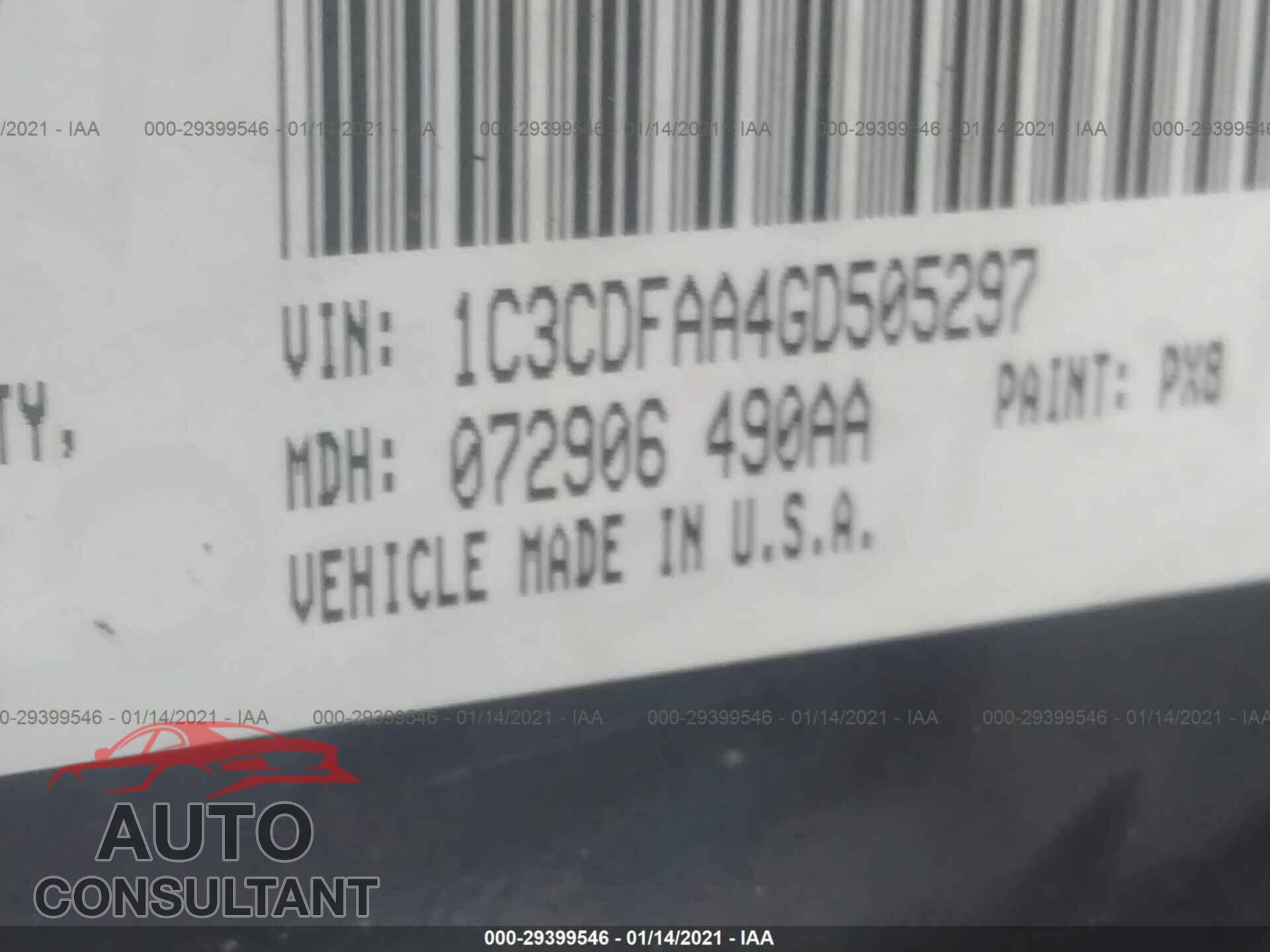 DODGE DART 2016 - 1C3CDFAA4GD505297