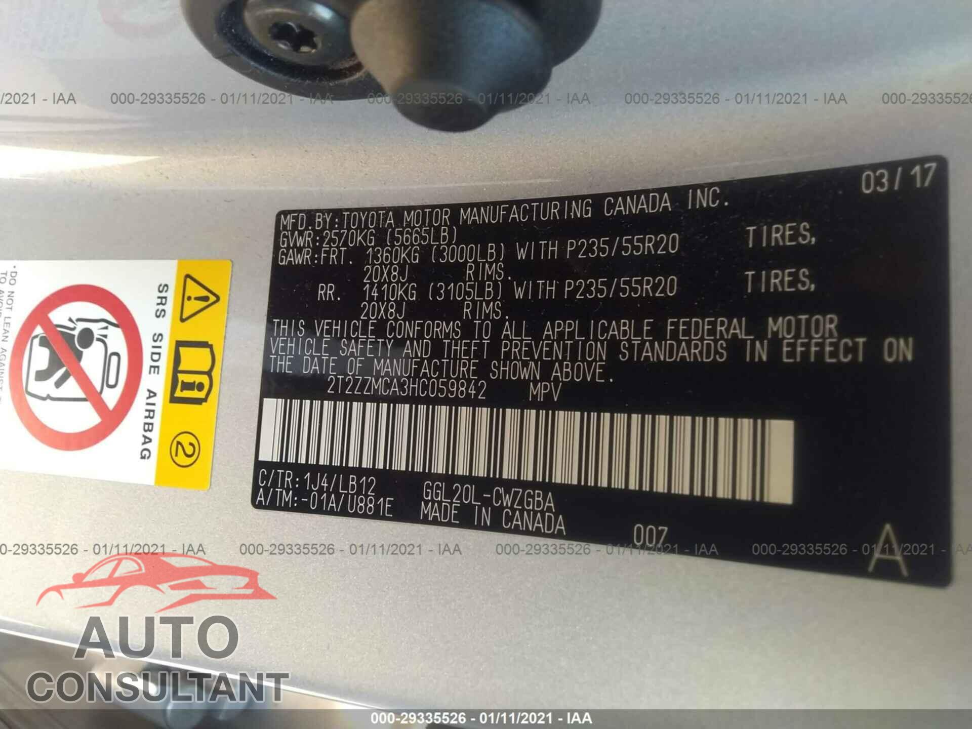 LEXUS RX 2017 - 2T2ZZMCA3HC059842
