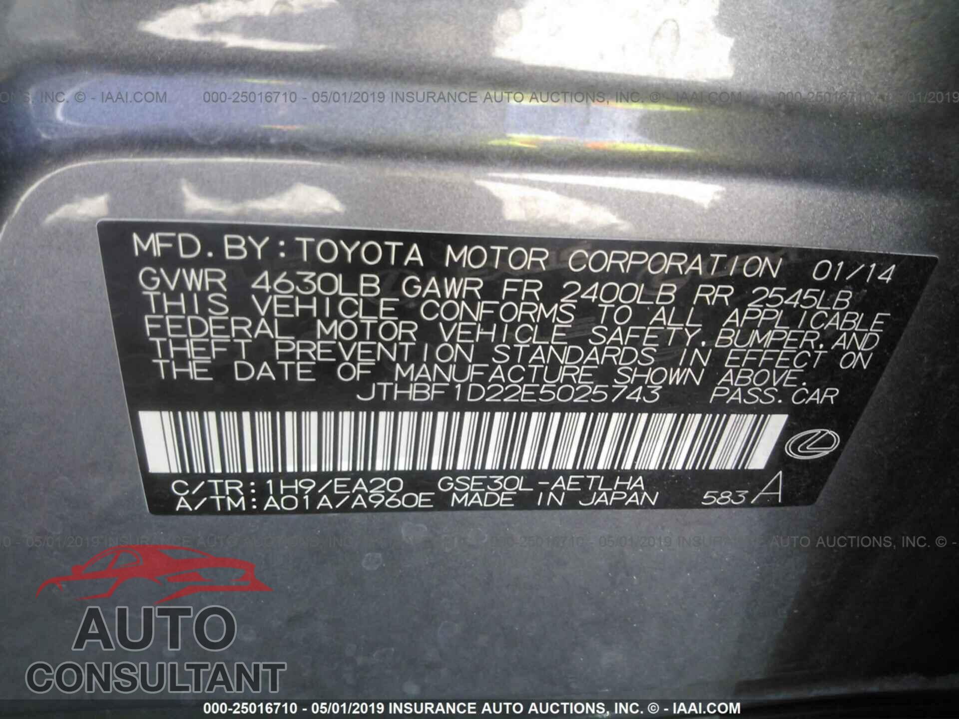 LEXUS IS 2014 - JTHBF1D22E5025743