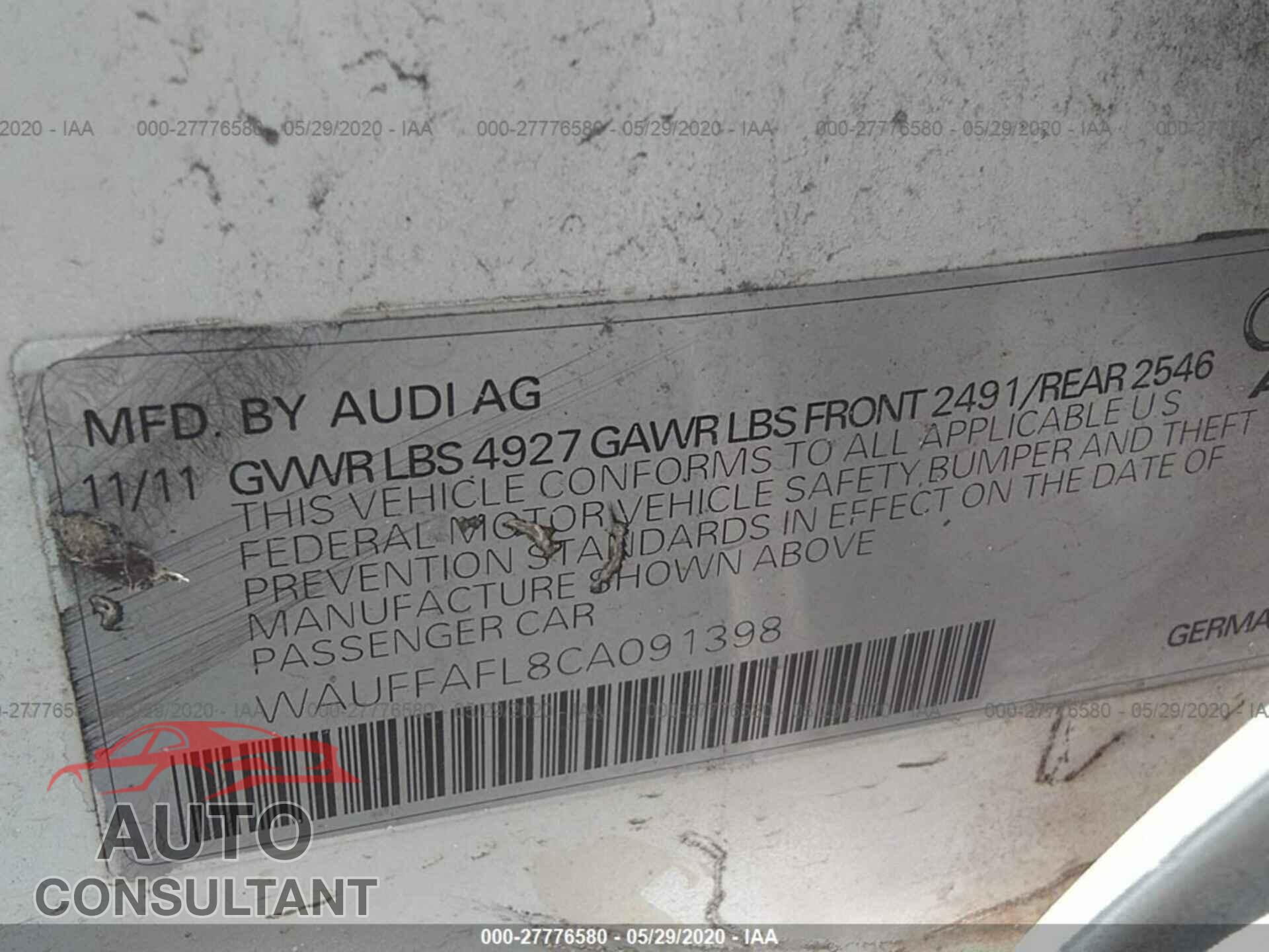 AUDI A4 2012 - WAUFFAFL8CA091398