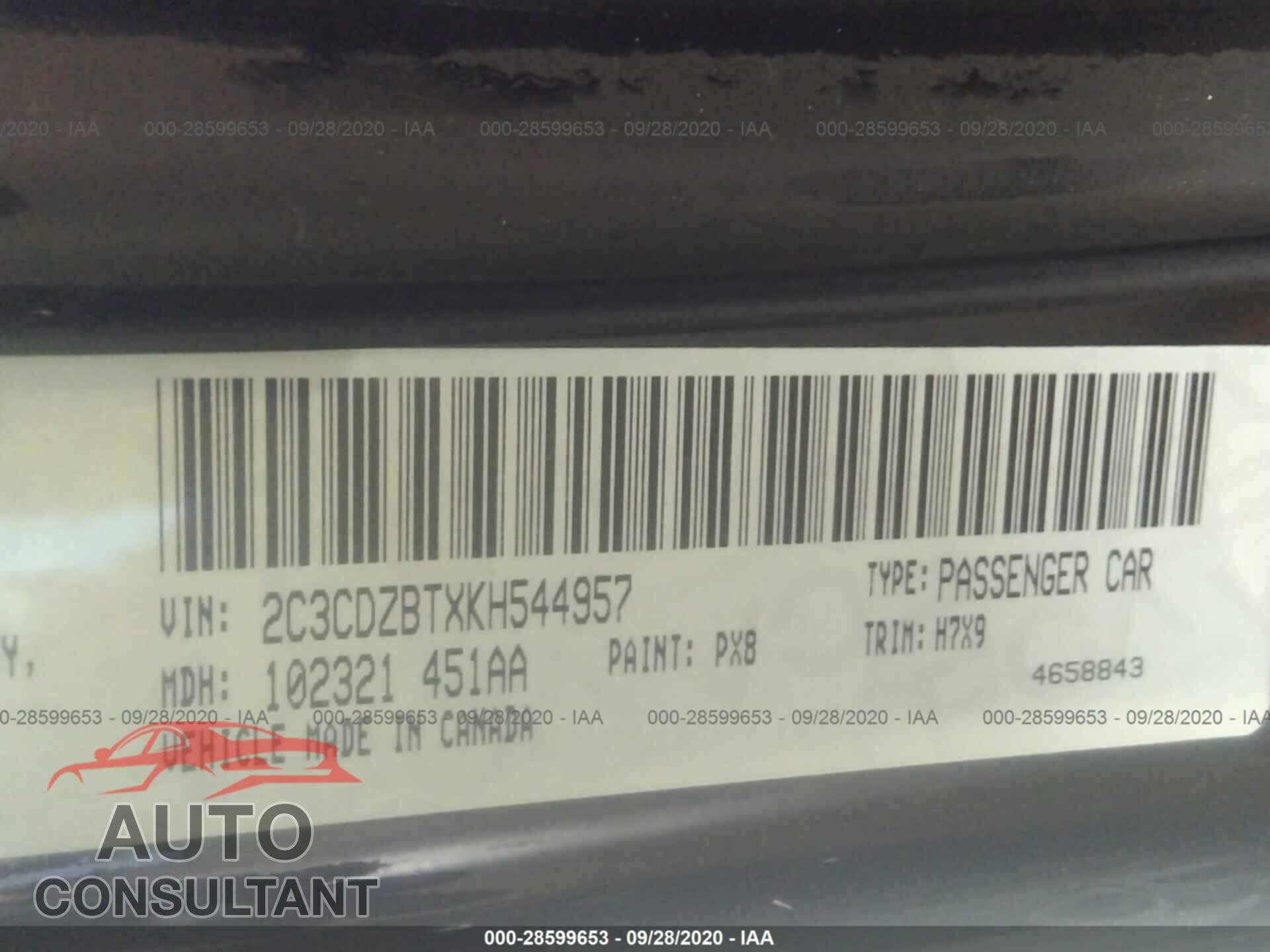 DODGE CHALLENGER 2019 - 2C3CDZBTXKH544957