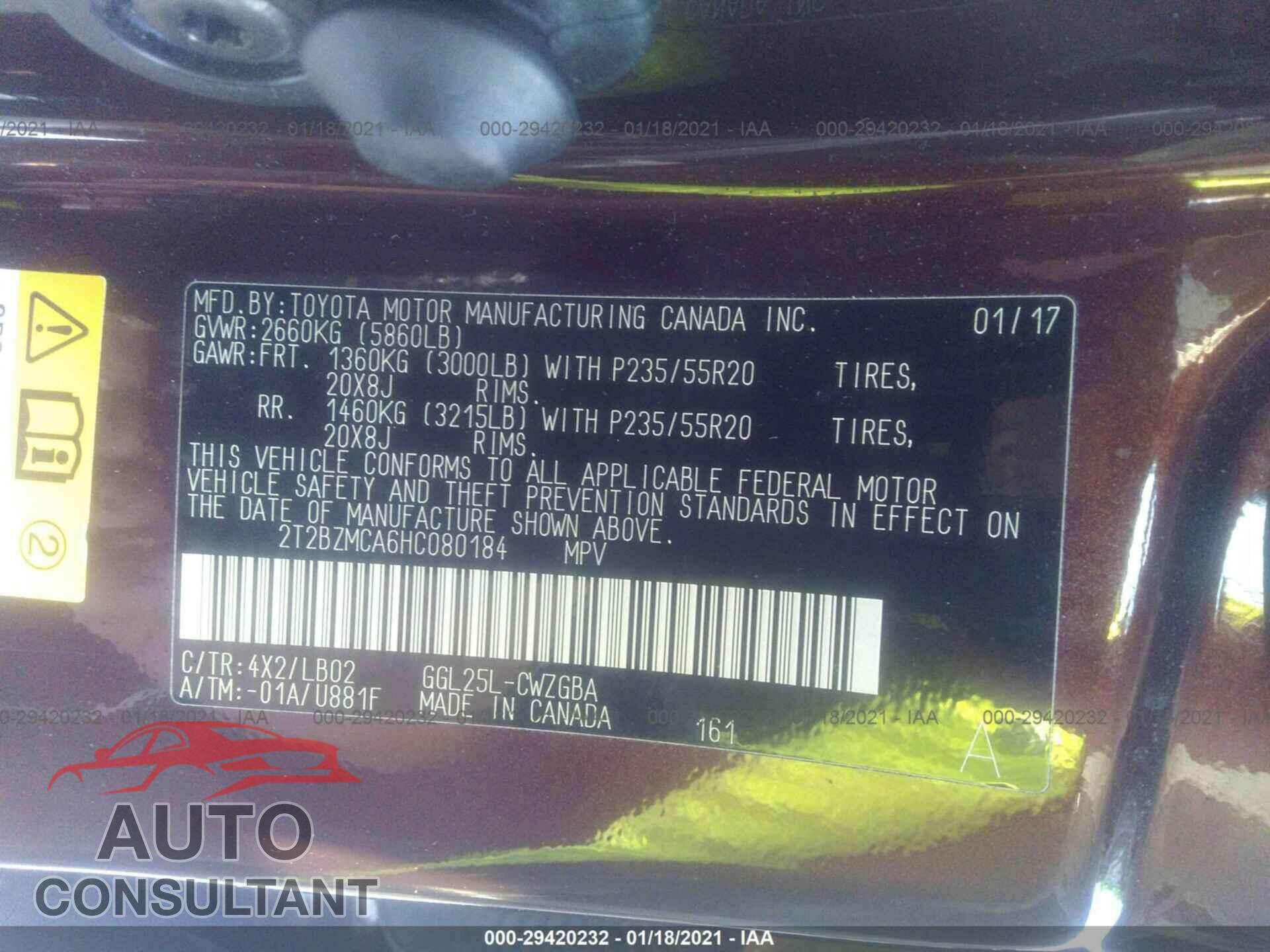 LEXUS RX 2017 - 2T2BZMCA6HC080184