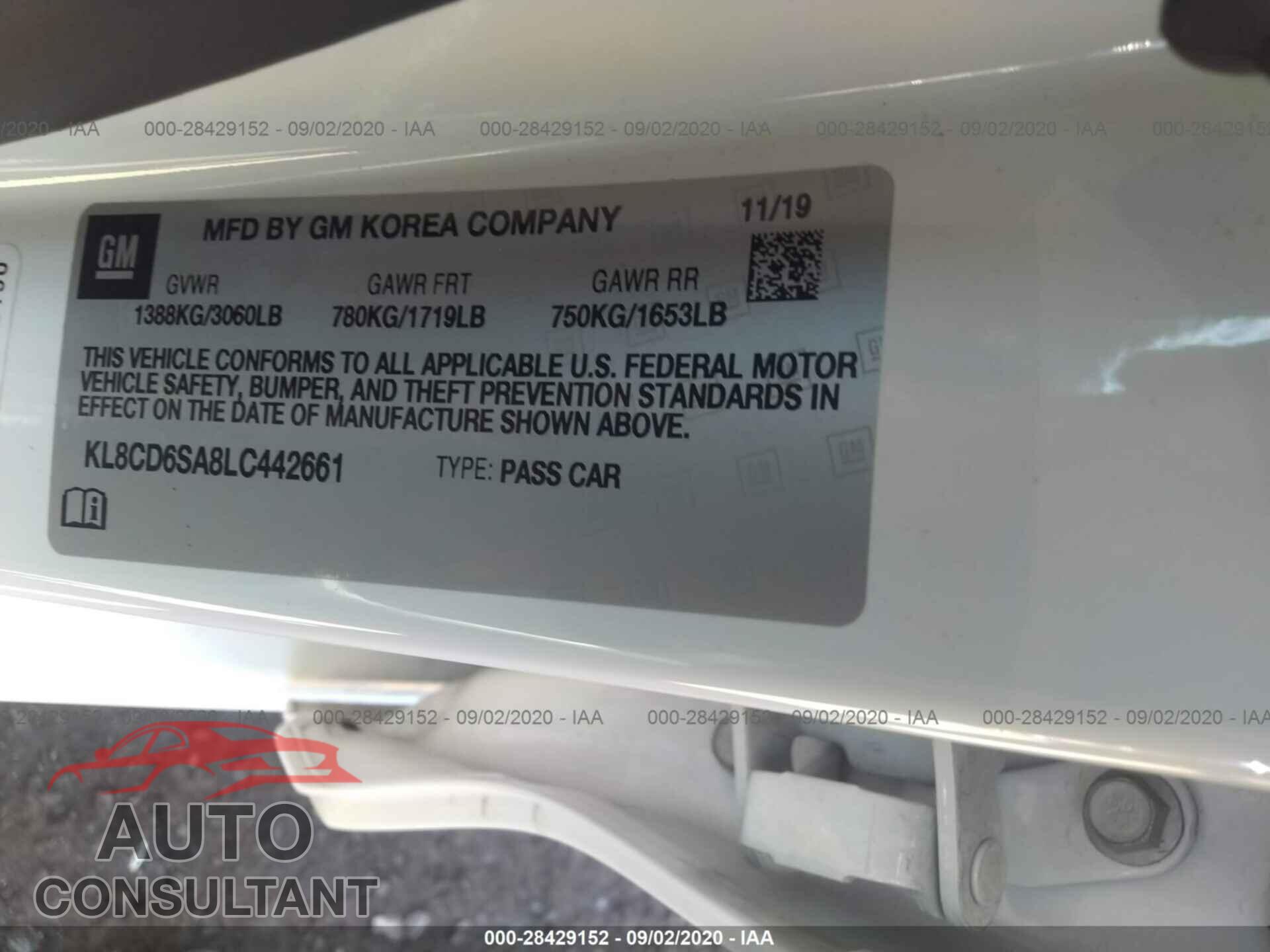CHEVROLET SPARK 2020 - KL8CD6SA8LC442661
