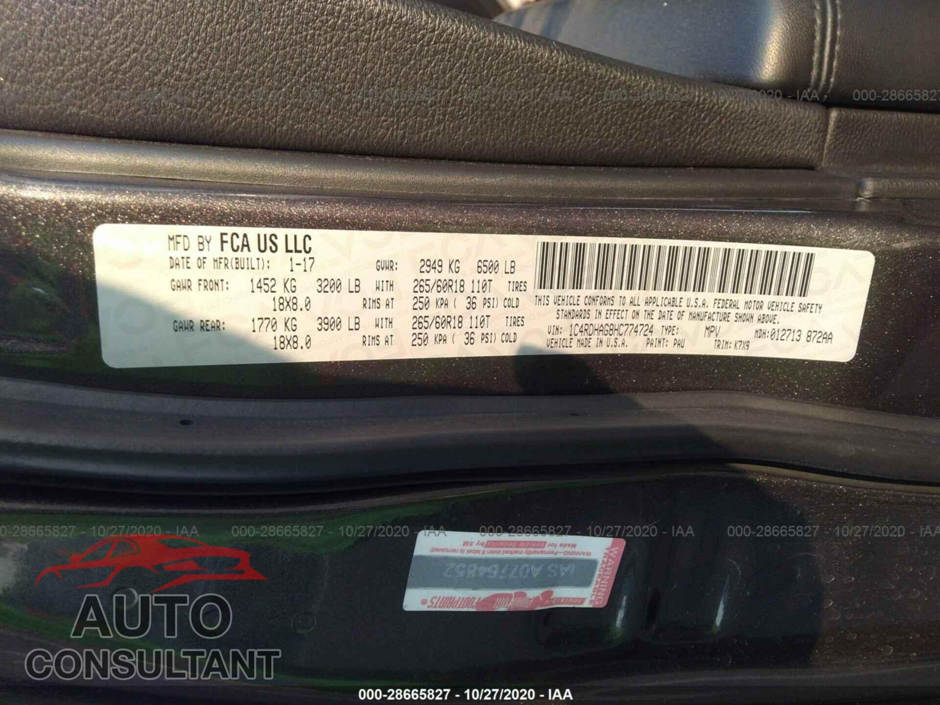 DODGE DURANGO 2017 - 1C4RDHAG8HC774724