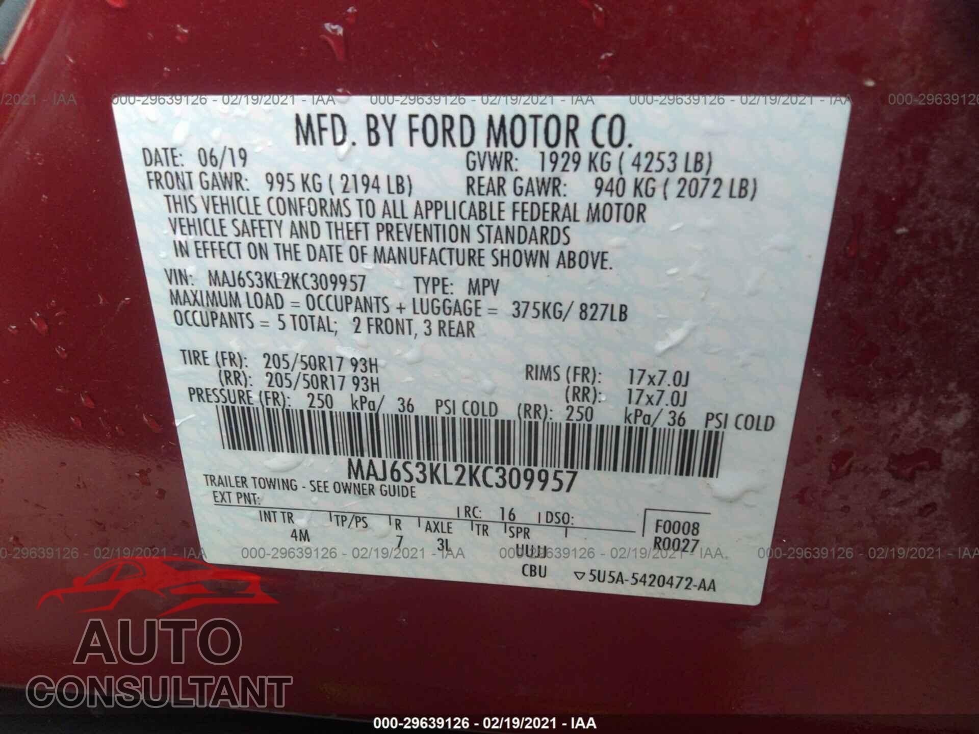 FORD ECOSPORT 2019 - MAJ6S3KL2KC309957