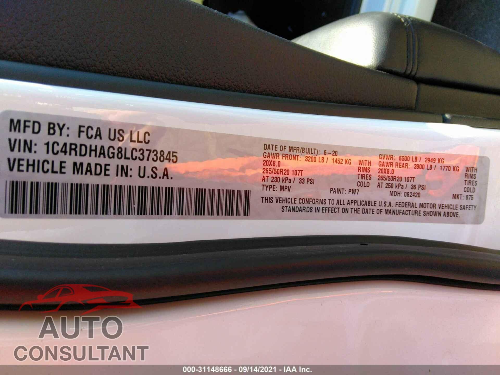 DODGE DURANGO 2020 - 1C4RDHAG8LC373845