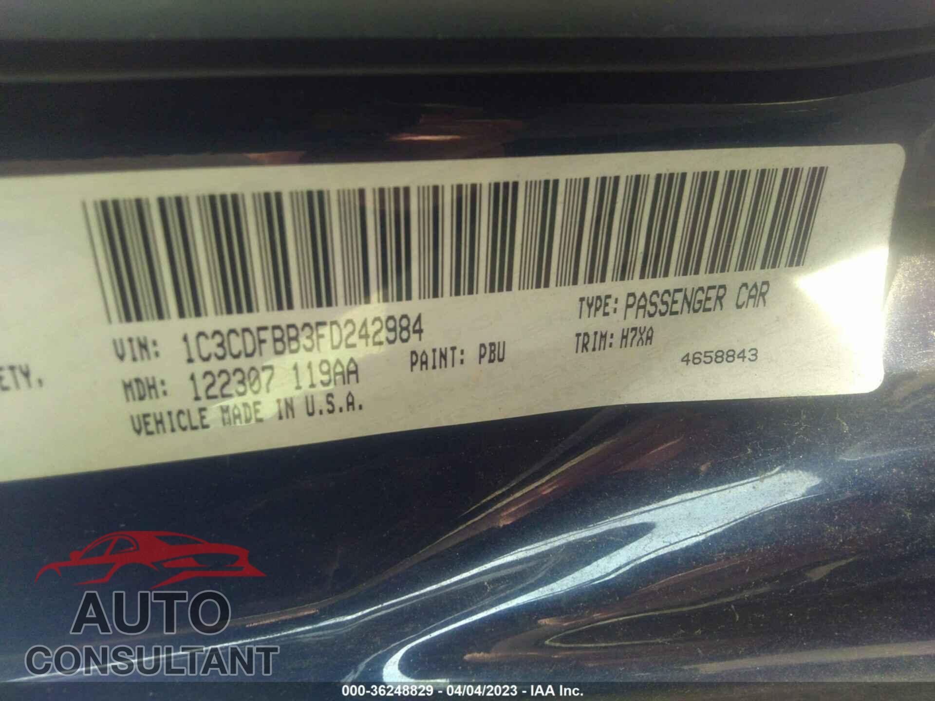 DODGE DART 2015 - 1C3CDFBB3FD242984