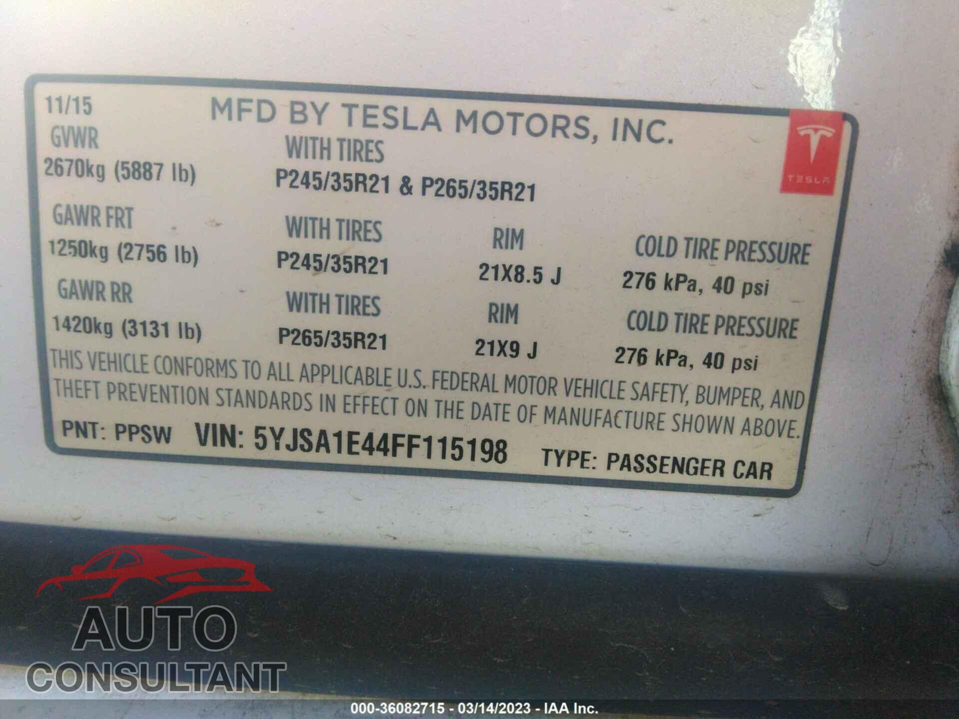 TESLA MODEL S 2015 - 5YJSA1E44FF115198