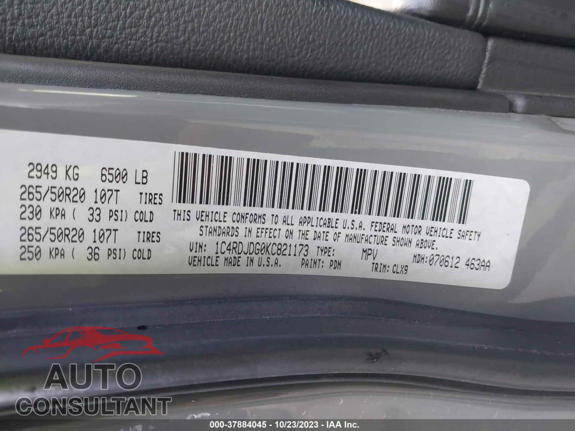 DODGE DURANGO 2019 - 1C4RDJDG0KC821173