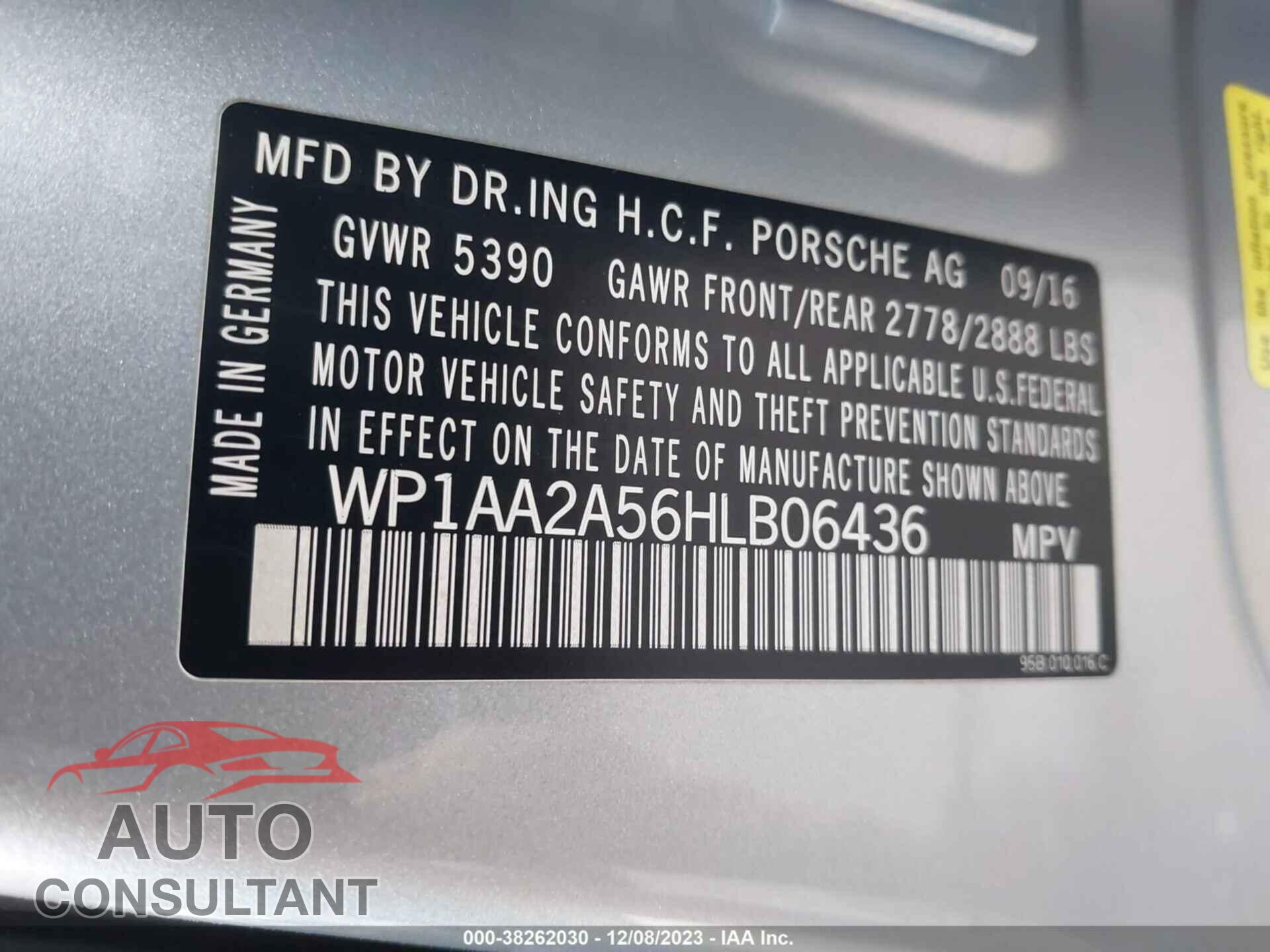 PORSCHE MACAN 2017 - WP1AA2A56HLB06436