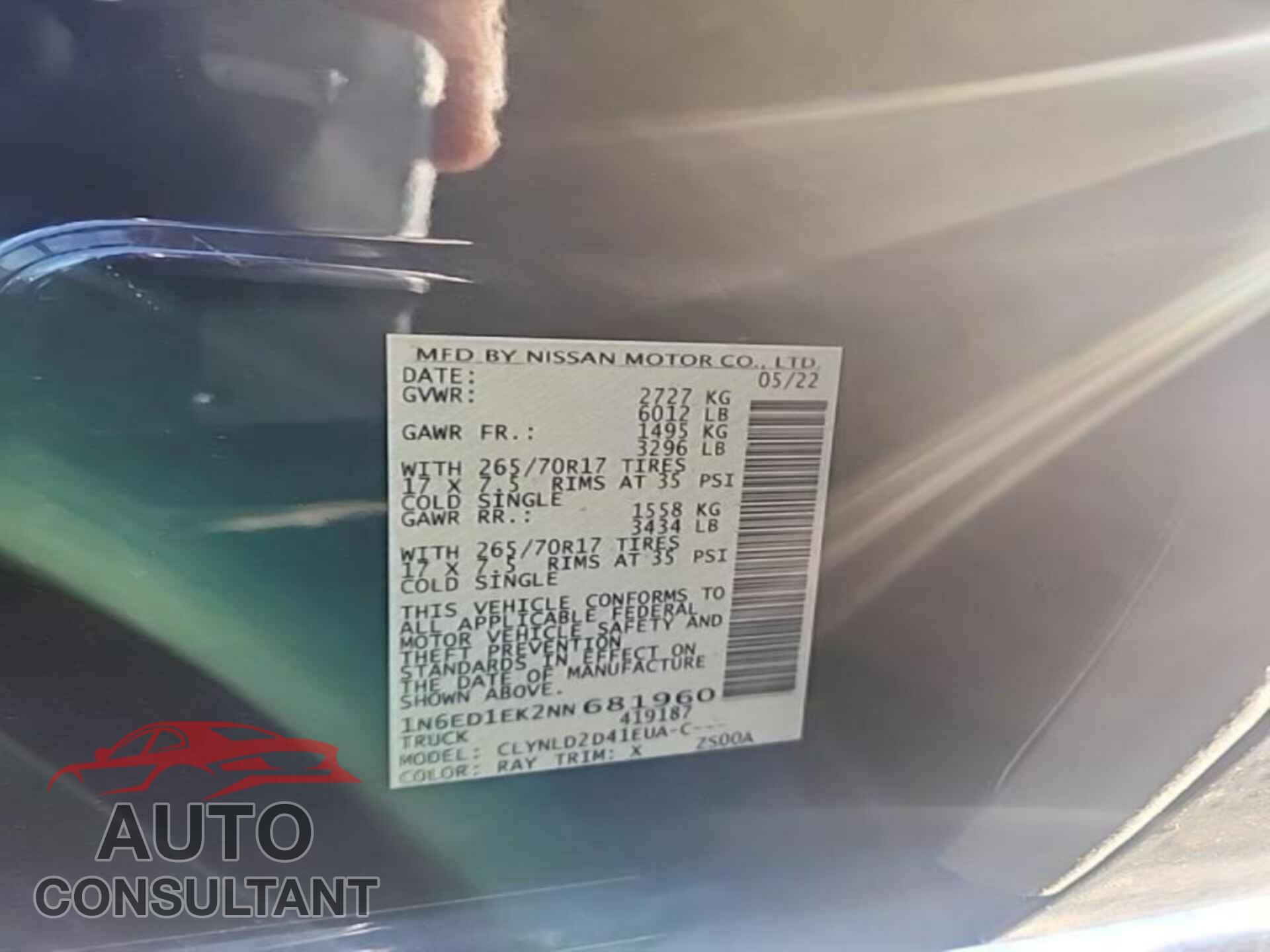 NISSAN FRONTIER 2022 - 1N6ED1EK2NN681960