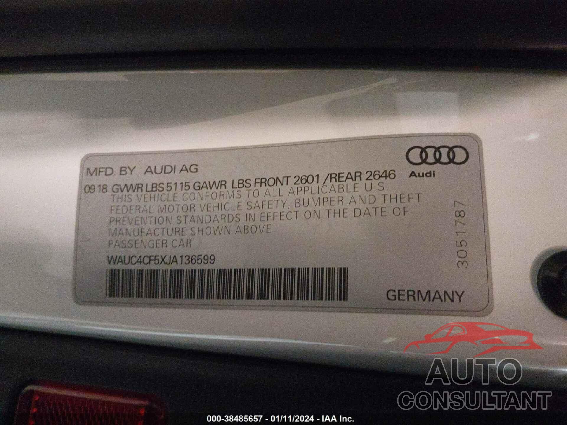 AUDI S5 2018 - WAUC4CF5XJA136599