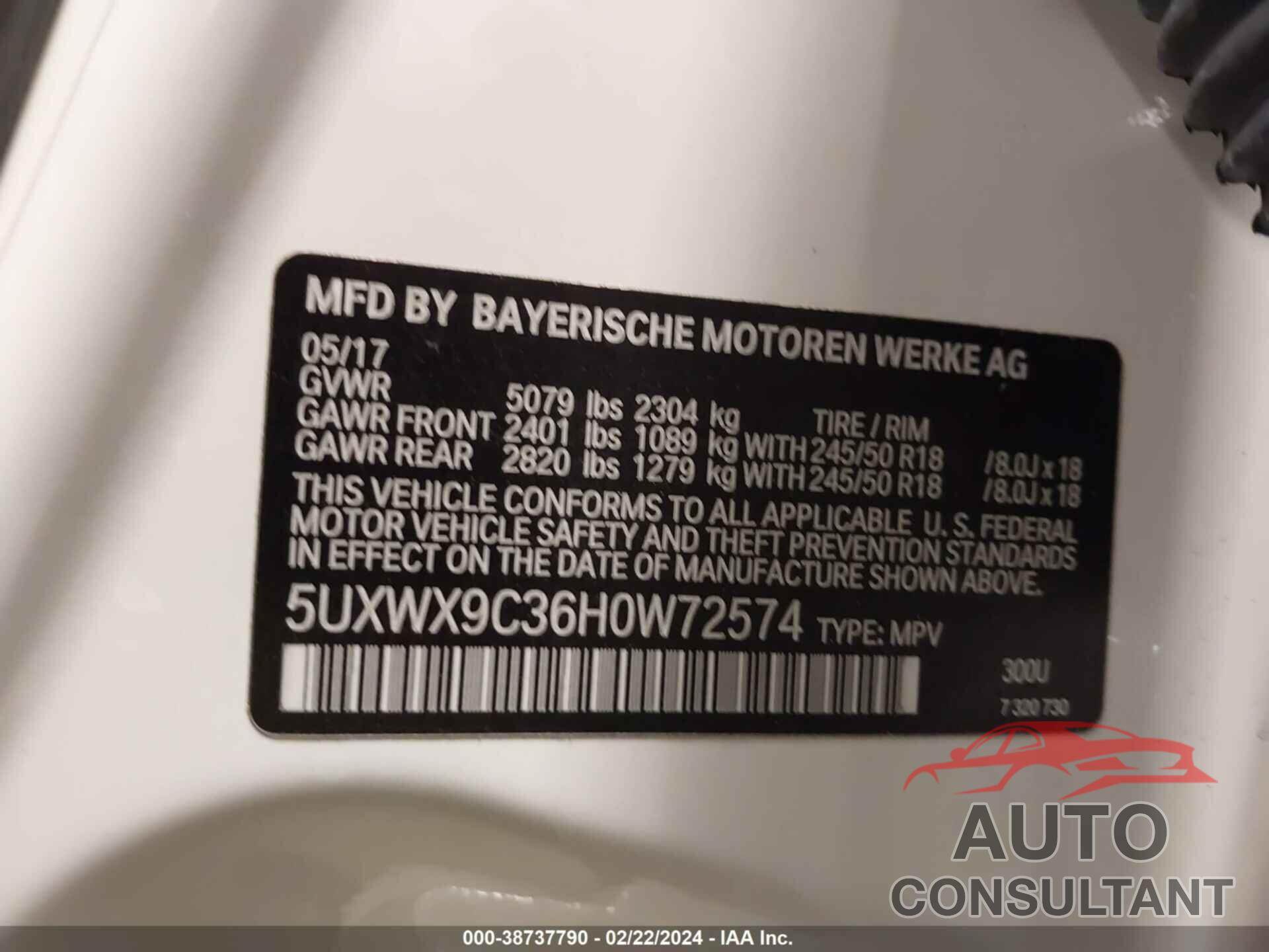 BMW X3 2017 - 5UXWX9C36H0W72574