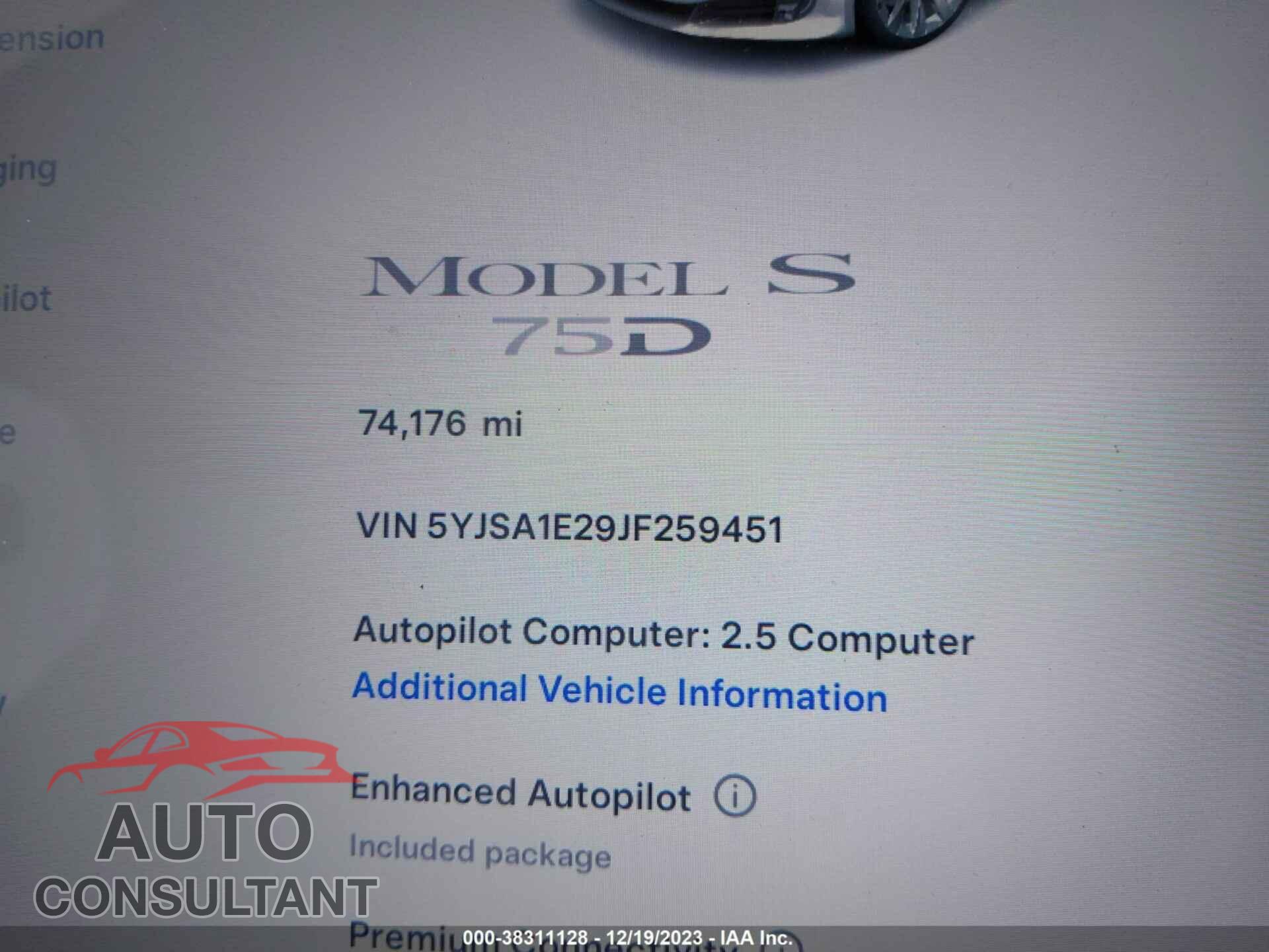 TESLA MODEL S 2018 - 5YJSA1E29JF259451