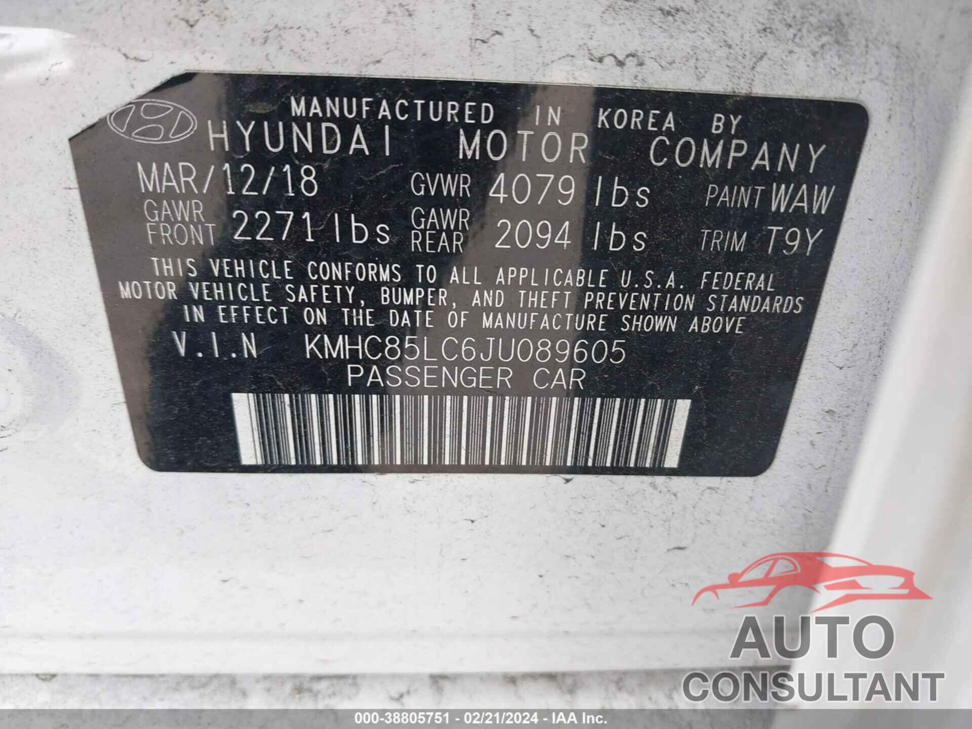 HYUNDAI IONIQ HYBRID 2018 - KMHC85LC6JU089605