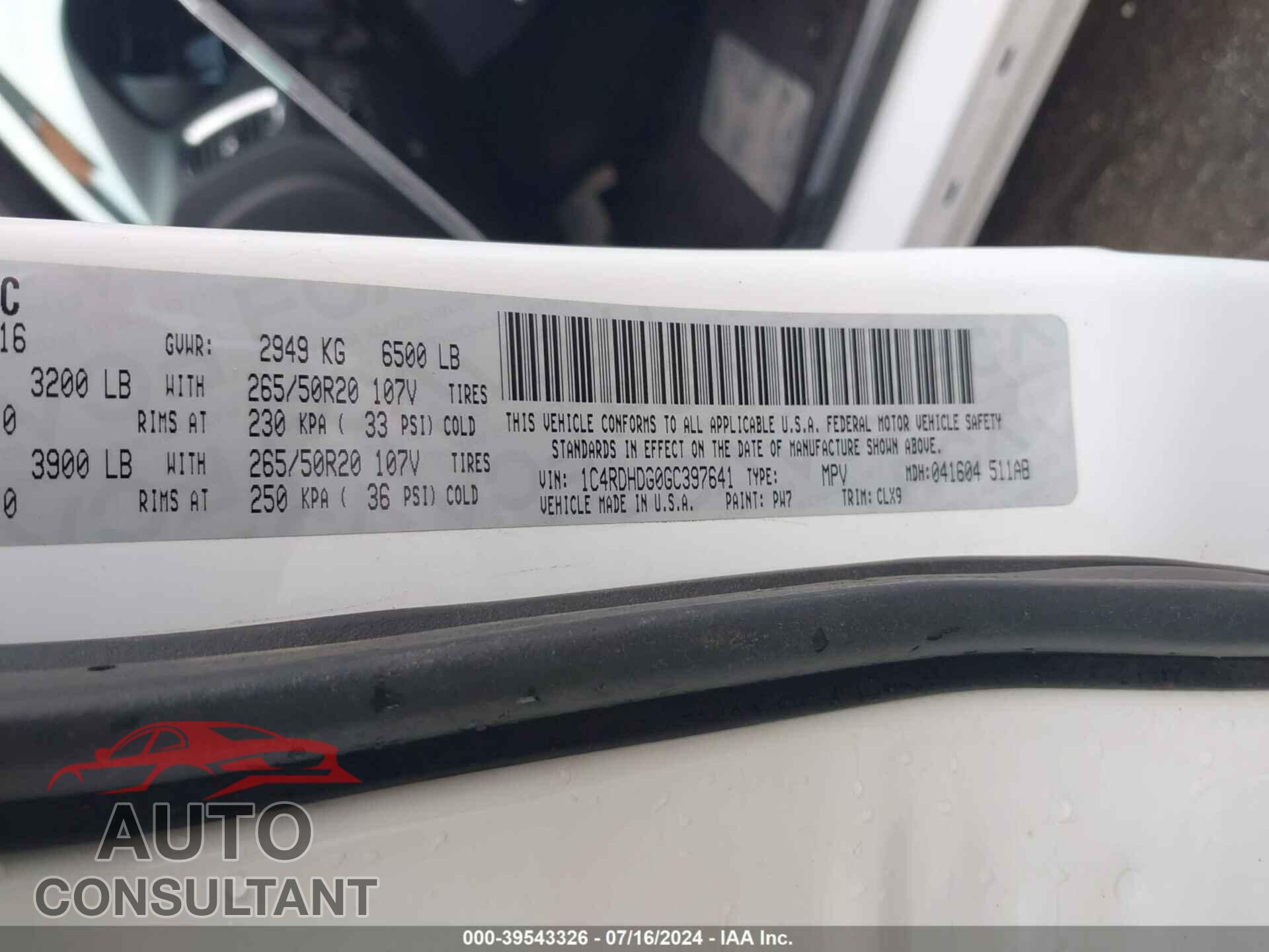 DODGE DURANGO 2016 - 1C4RDHDG0GC397641