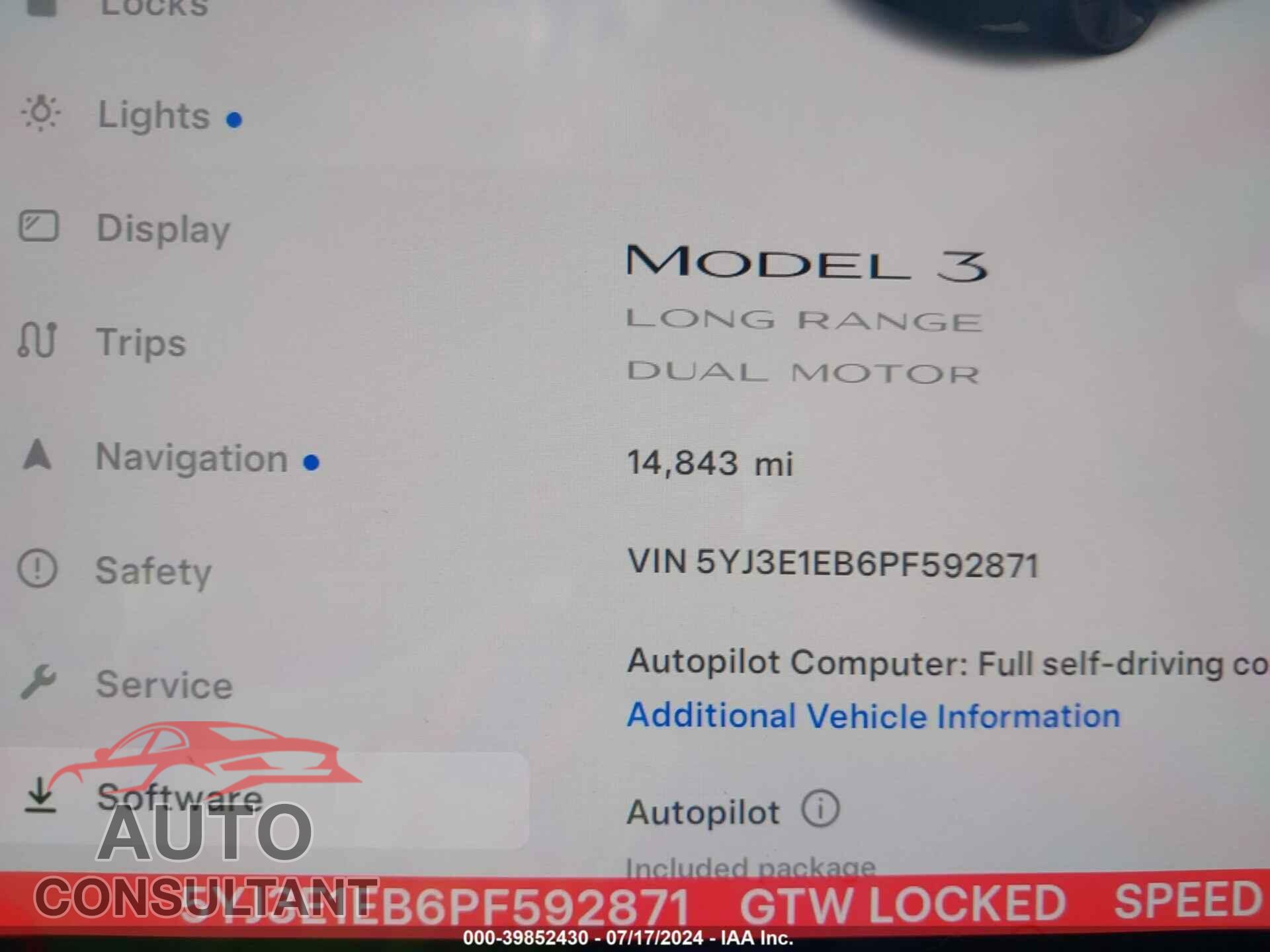 TESLA MODEL 3 2023 - 5YJ3E1EB6PF592871