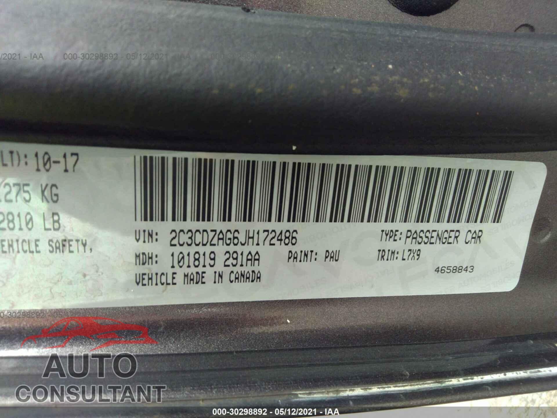 DODGE CHALLENGER 2018 - 2C3CDZAG6JH172486