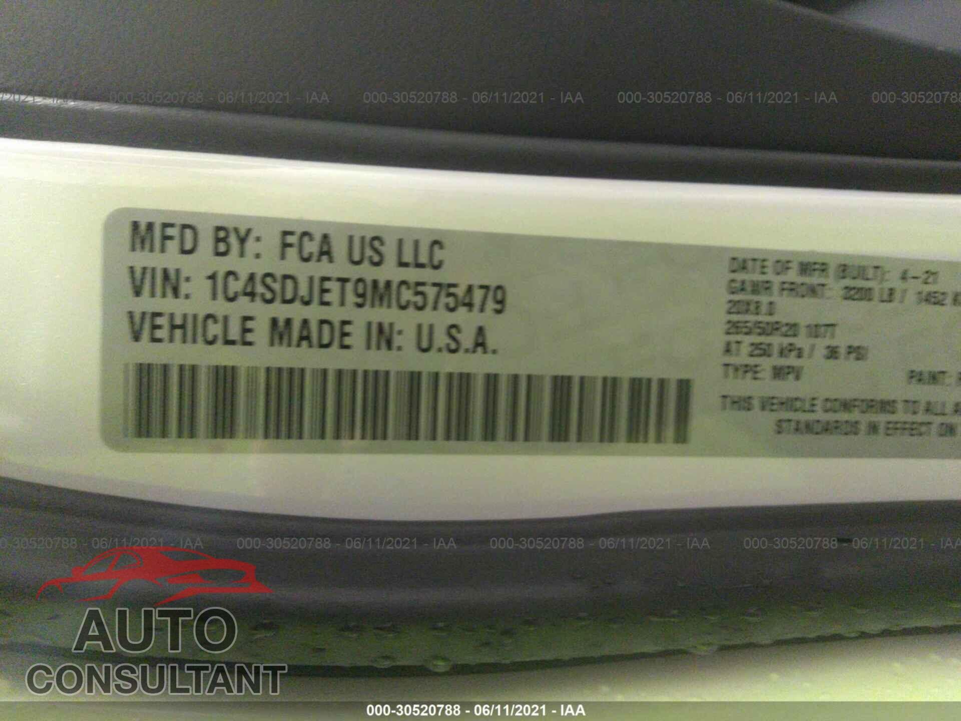 DODGE DURANGO 2021 - 1C4SDJET9MC575479