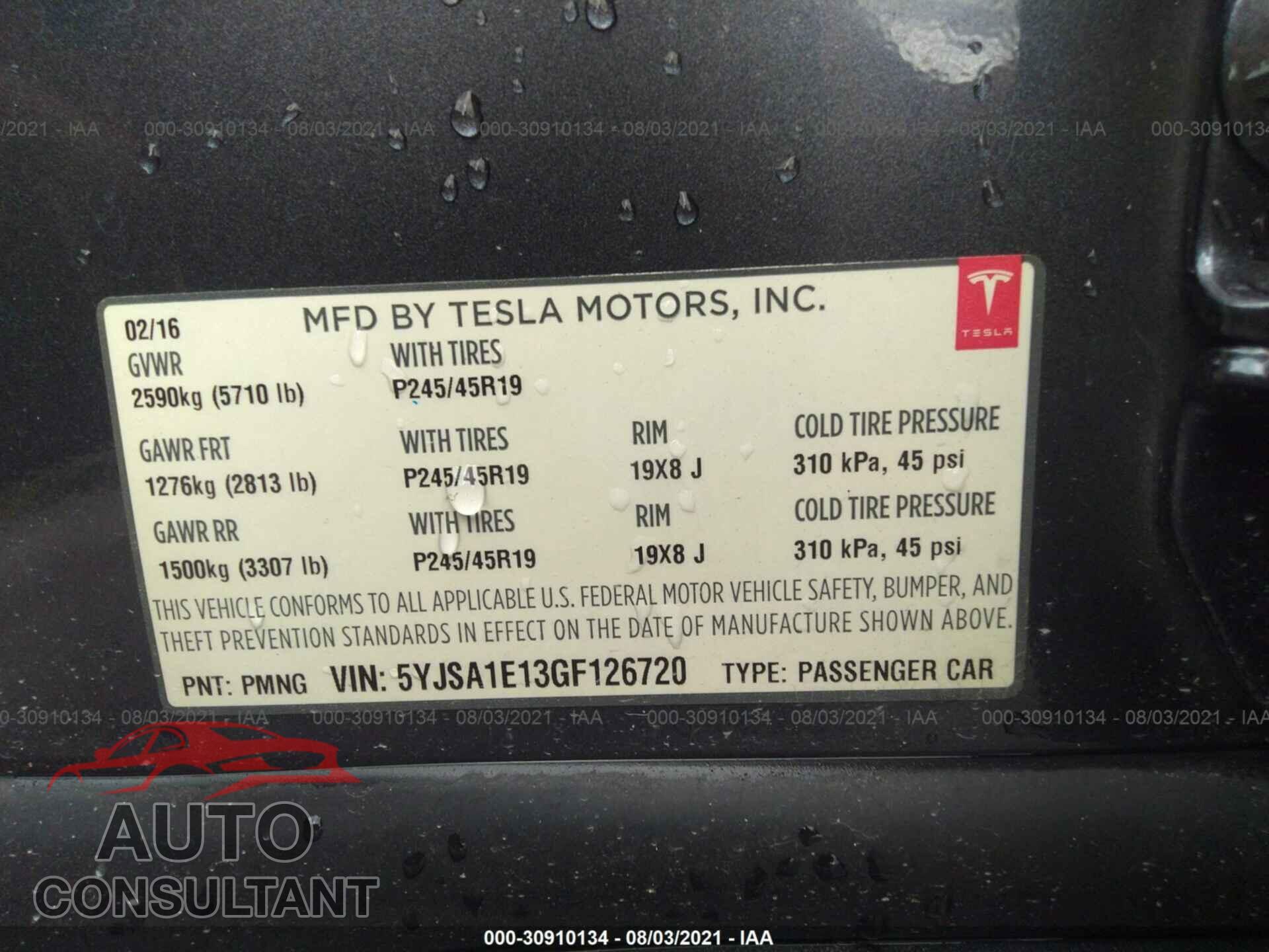 TESLA MODEL S 2016 - 5YJSA1E13GF126720