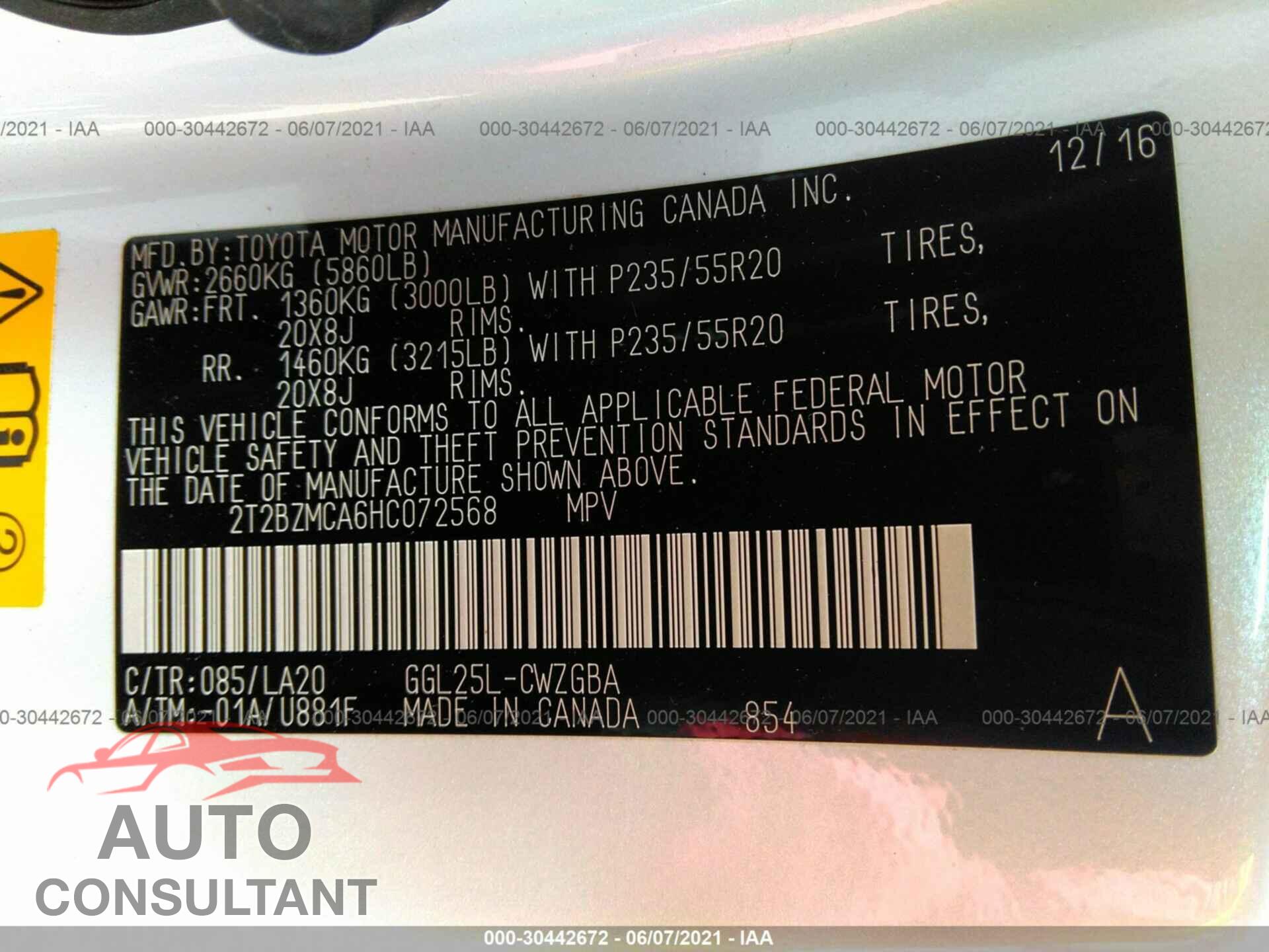LEXUS RX 2017 - 2T2BZMCA6HC072568