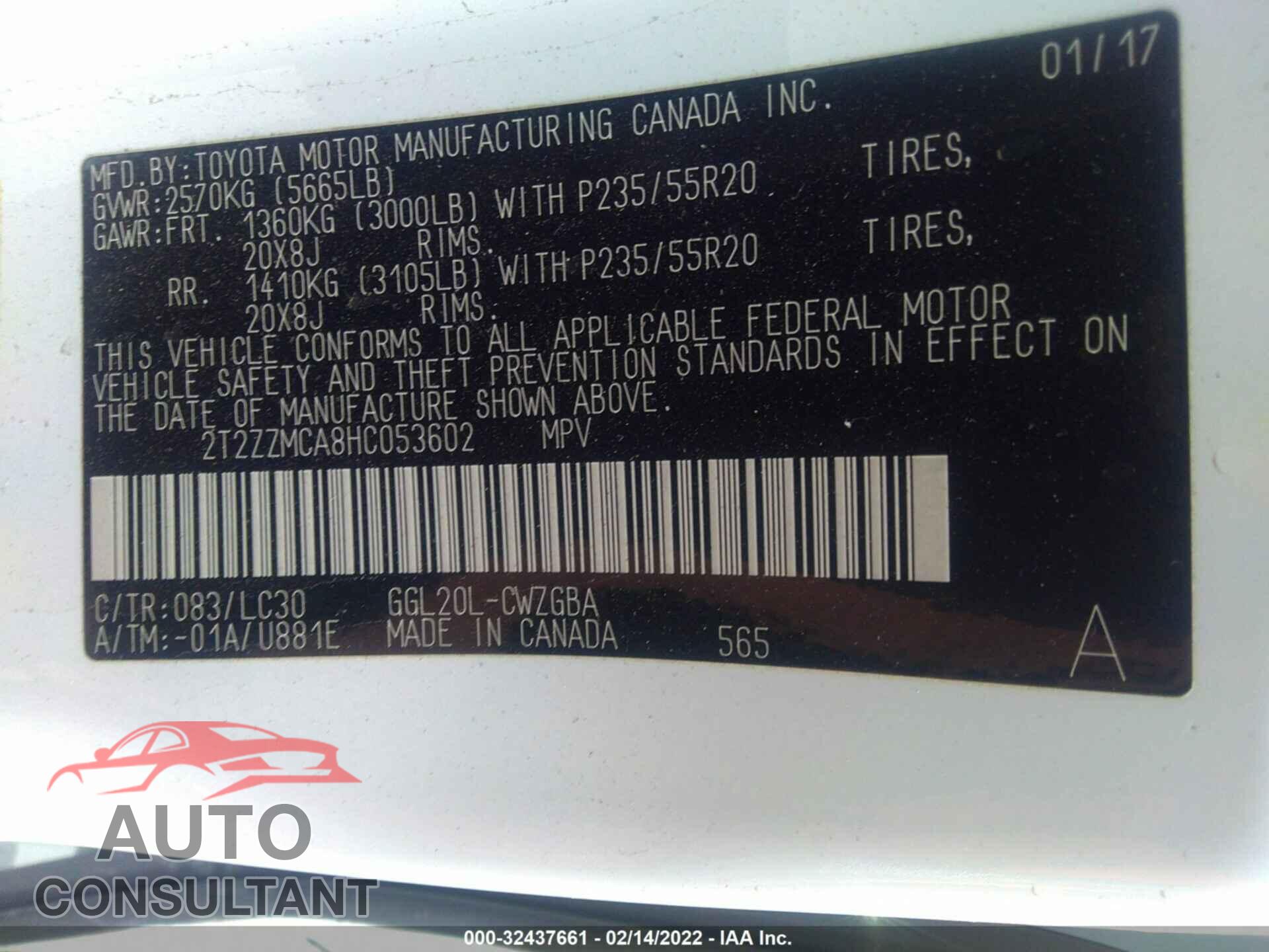 LEXUS RX 2017 - 2T2ZZMCA8HC053602