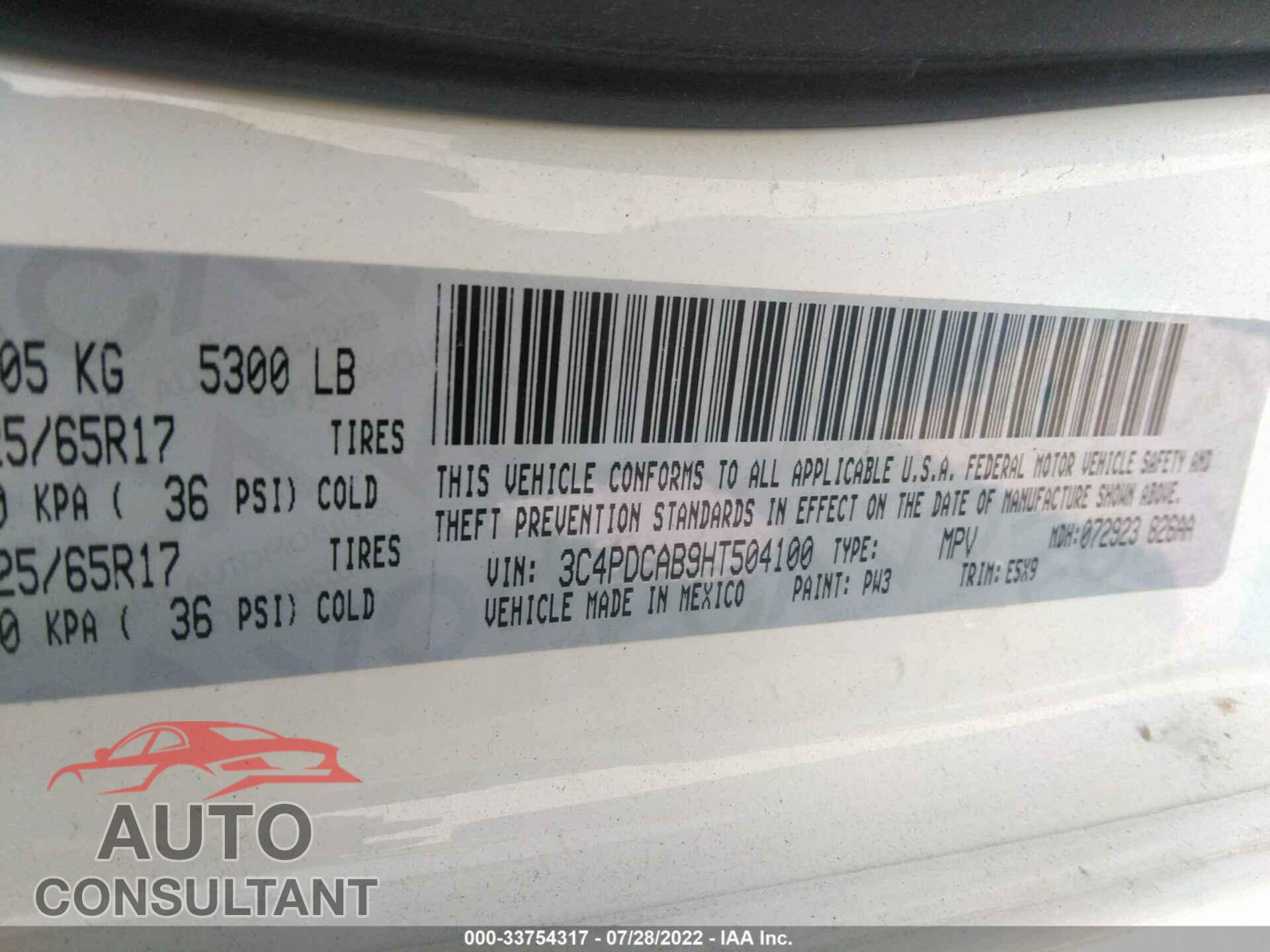 DODGE JOURNEY 2017 - 3C4PDCAB9HT504100