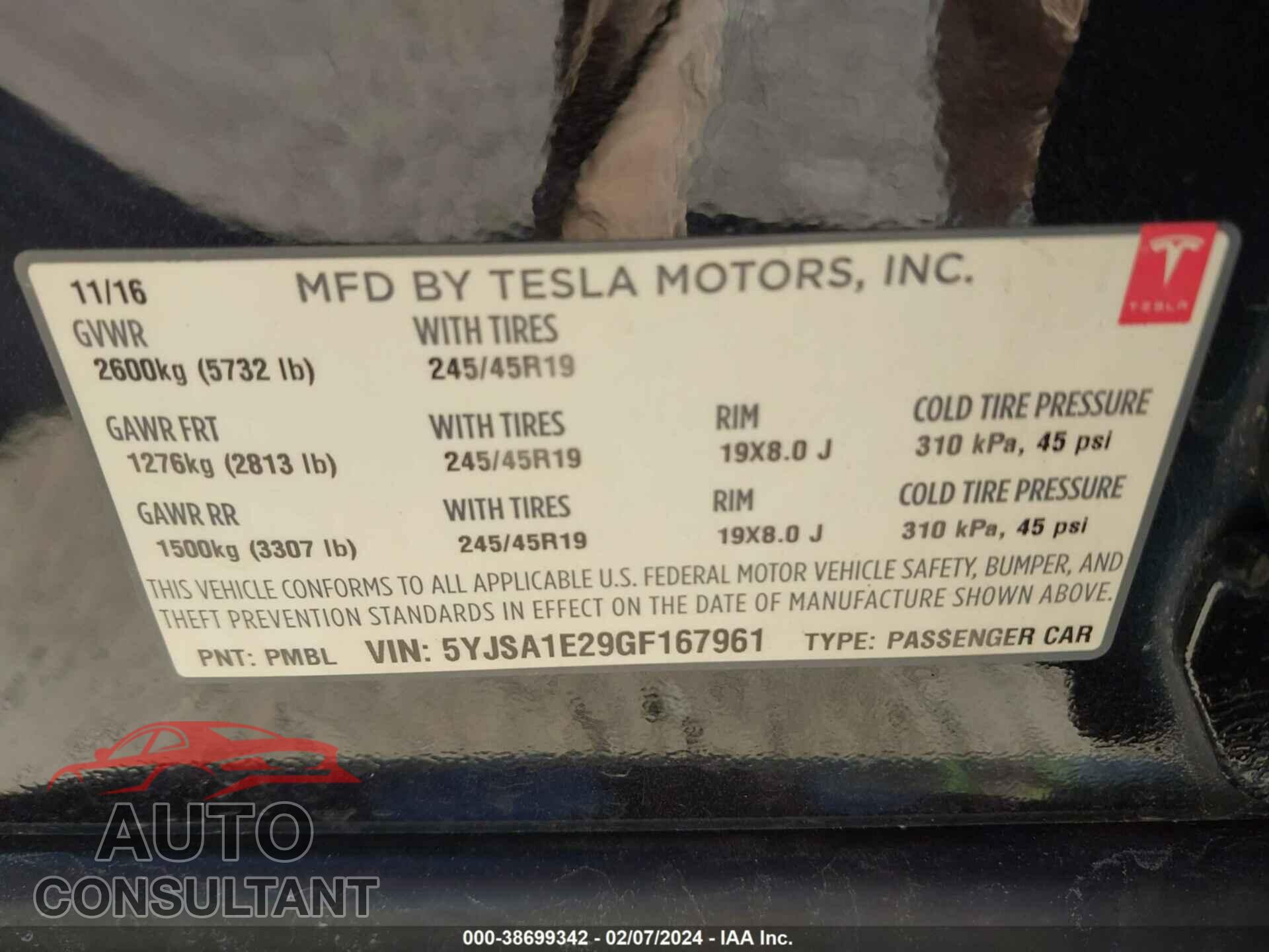 TESLA MODEL S 2016 - 5YJSA1E29GF167961