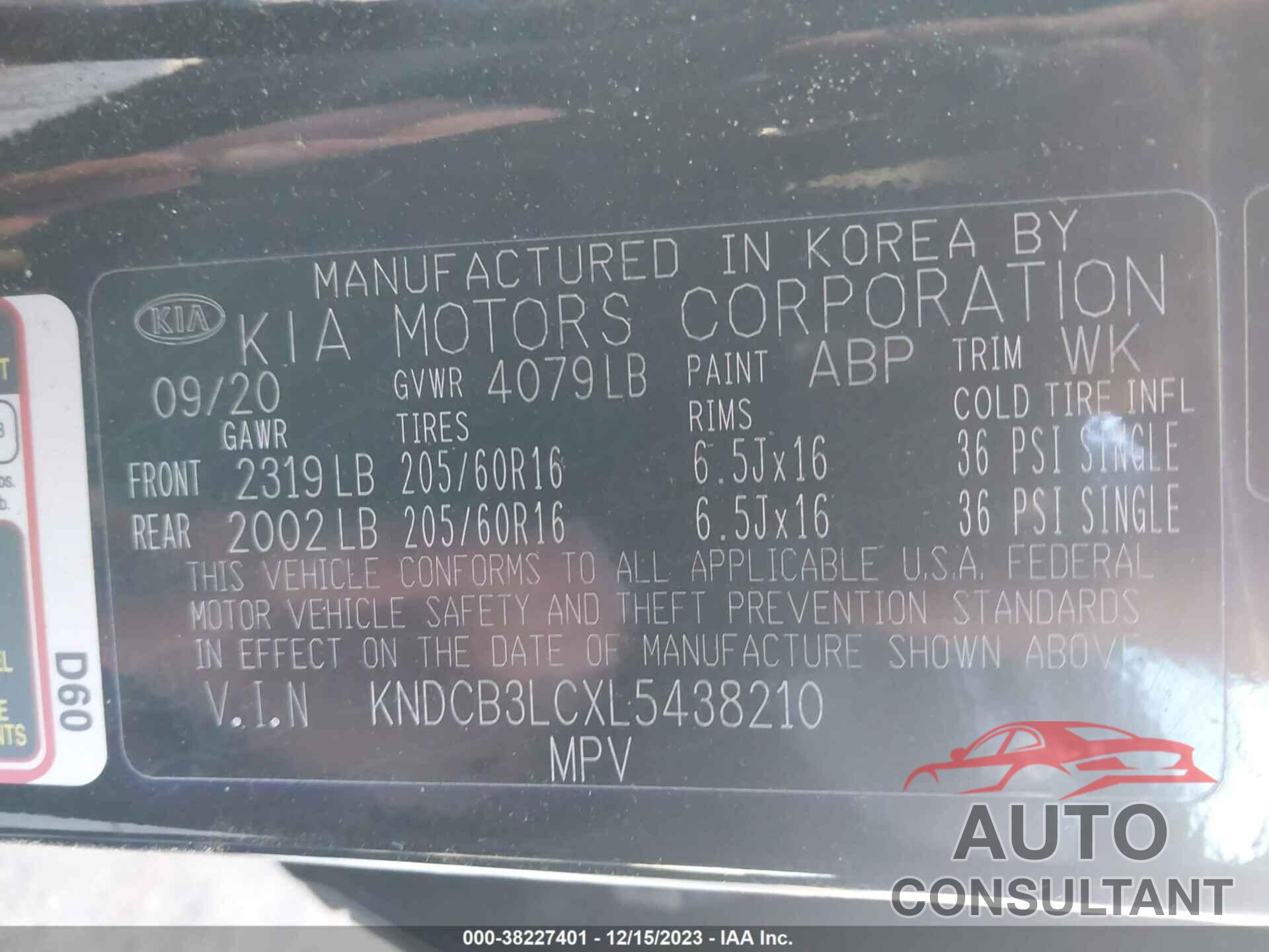 KIA NIRO 2020 - KNDCB3LCXL5438210