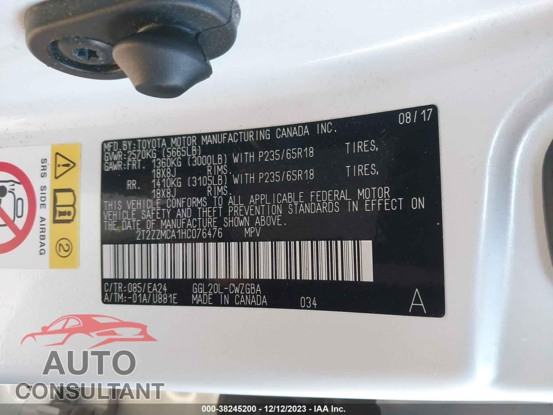 LEXUS RX 2017 - 2T2ZZMCA1HC076476