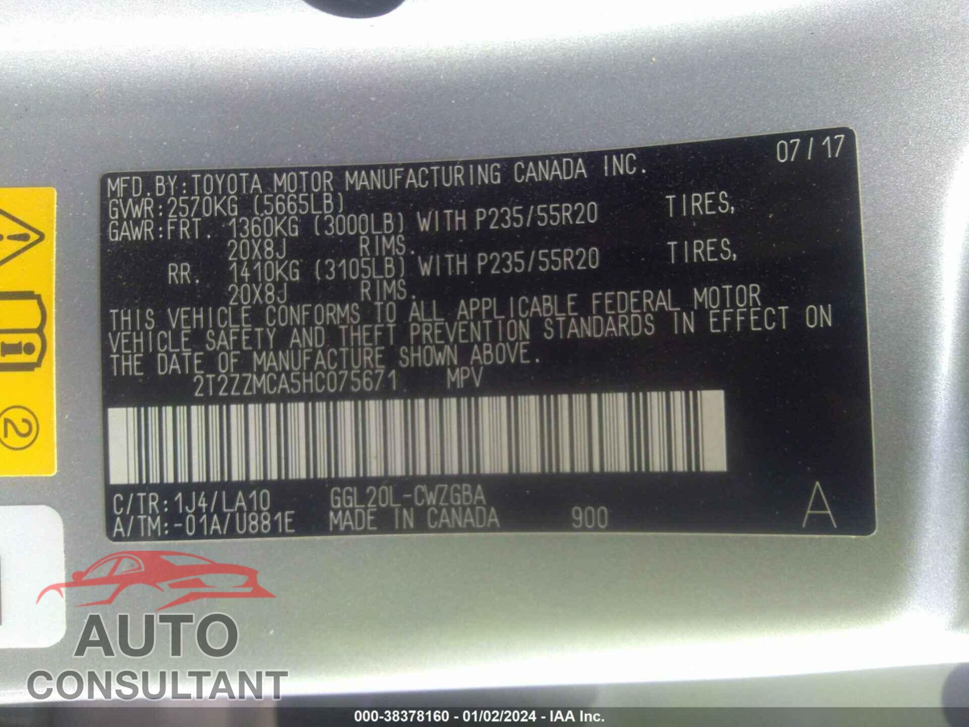 LEXUS RX 2017 - 2T2ZZMCA5HC075671