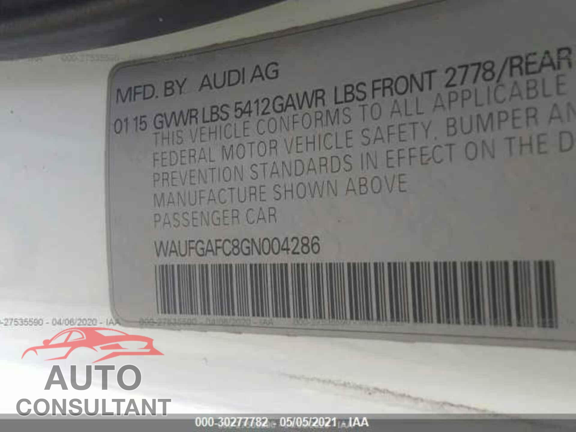 AUDI A6 2016 - WAUFGAFC8GN004286