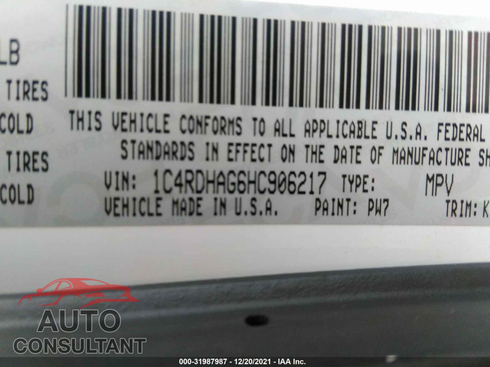 DODGE DURANGO 2017 - 1C4RDHAG6HC906217