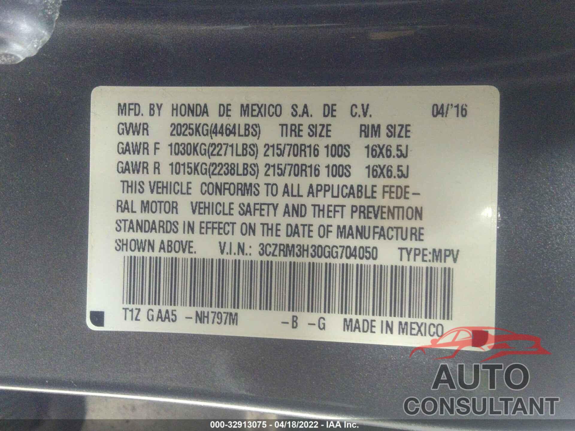 HONDA CR-V 2016 - 3CZRM3H30GG704050